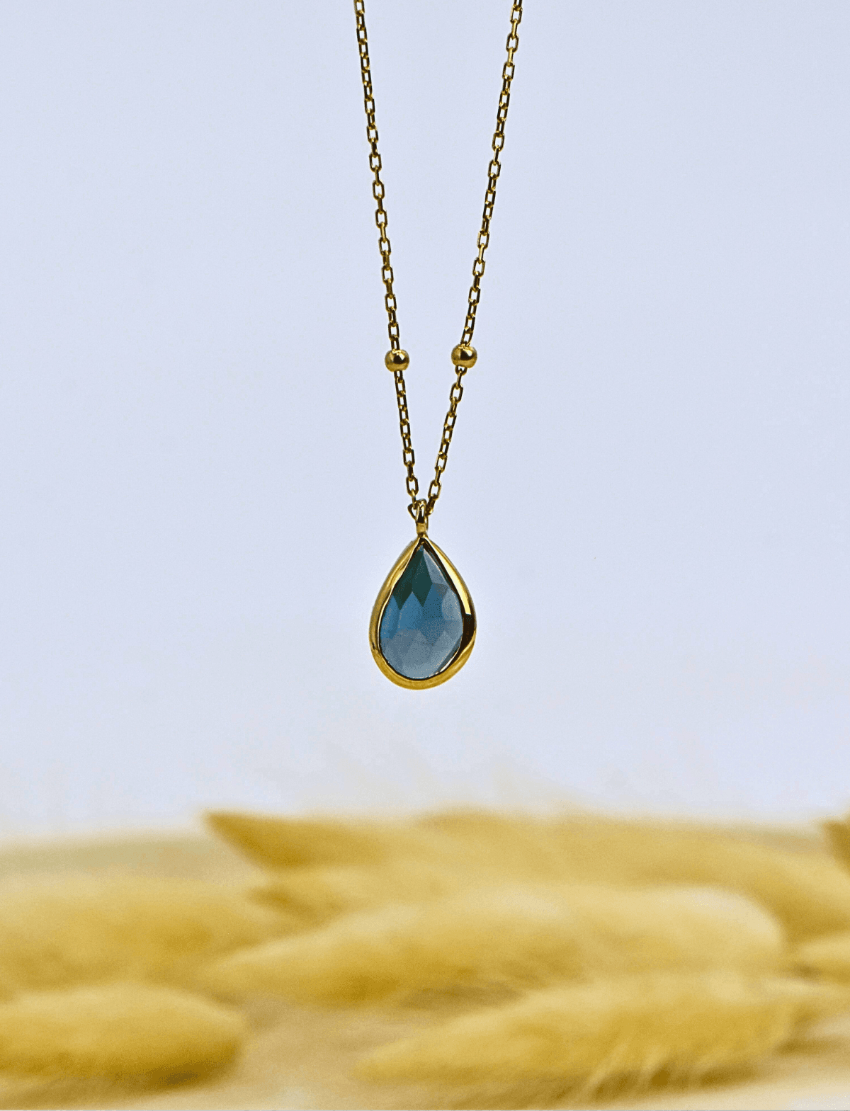 Damla London Blue Topaz Taşlı 14 Ayar Altın Kolye