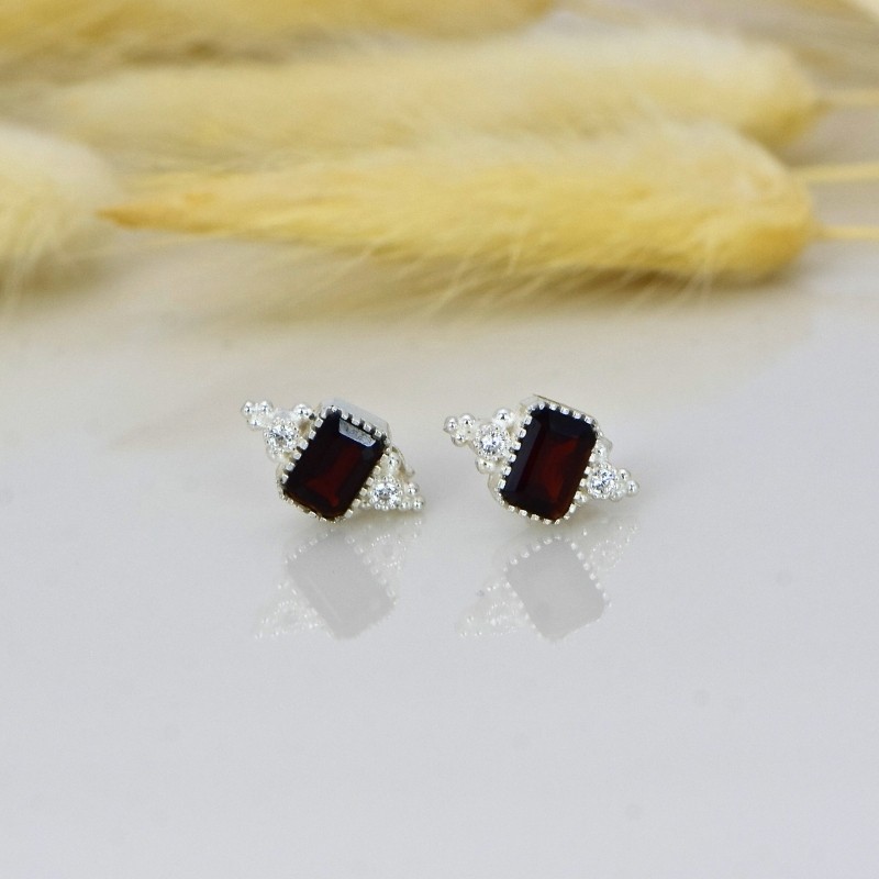Doğal Garnet ve Zirkon Taşlı Gümüş Yüzük