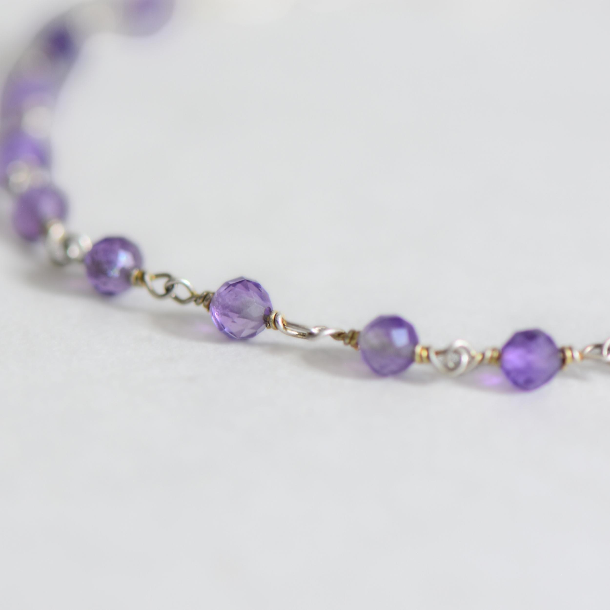 Doğal Ametist Taşlı Gümüş Rosary Bileklik