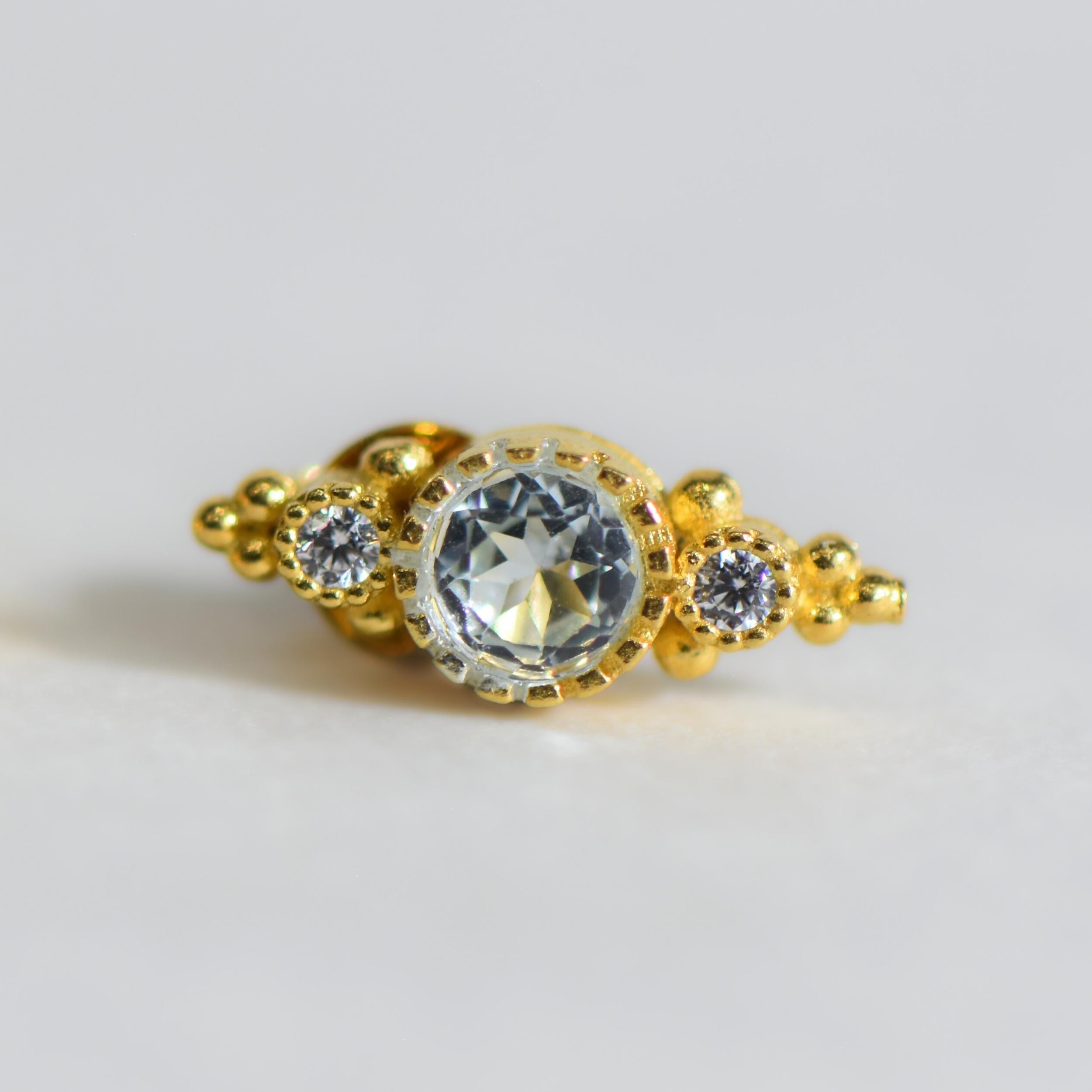 Doğal Sky Blue Topaz ve Zirkon Taşlı  Altın Kaplama Gümüş Küpe