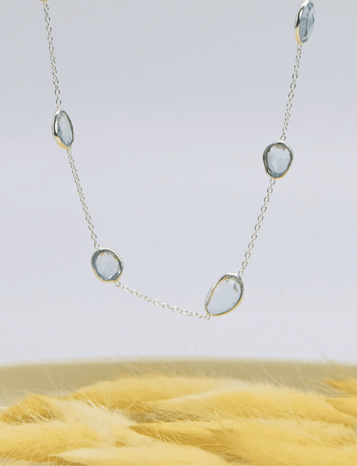 Doğal Blue Topaz Taşlı 90 cm Gümüş Kolye