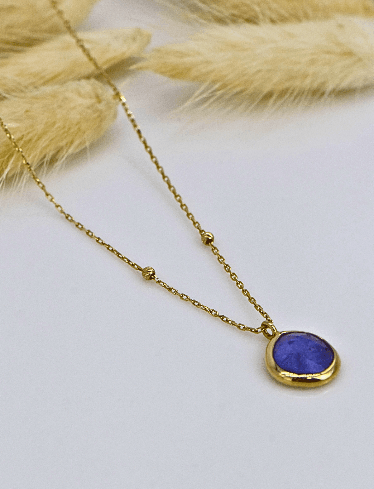 Doğal Tanzanite Taşlı 14 Ayar Altın Kolye 