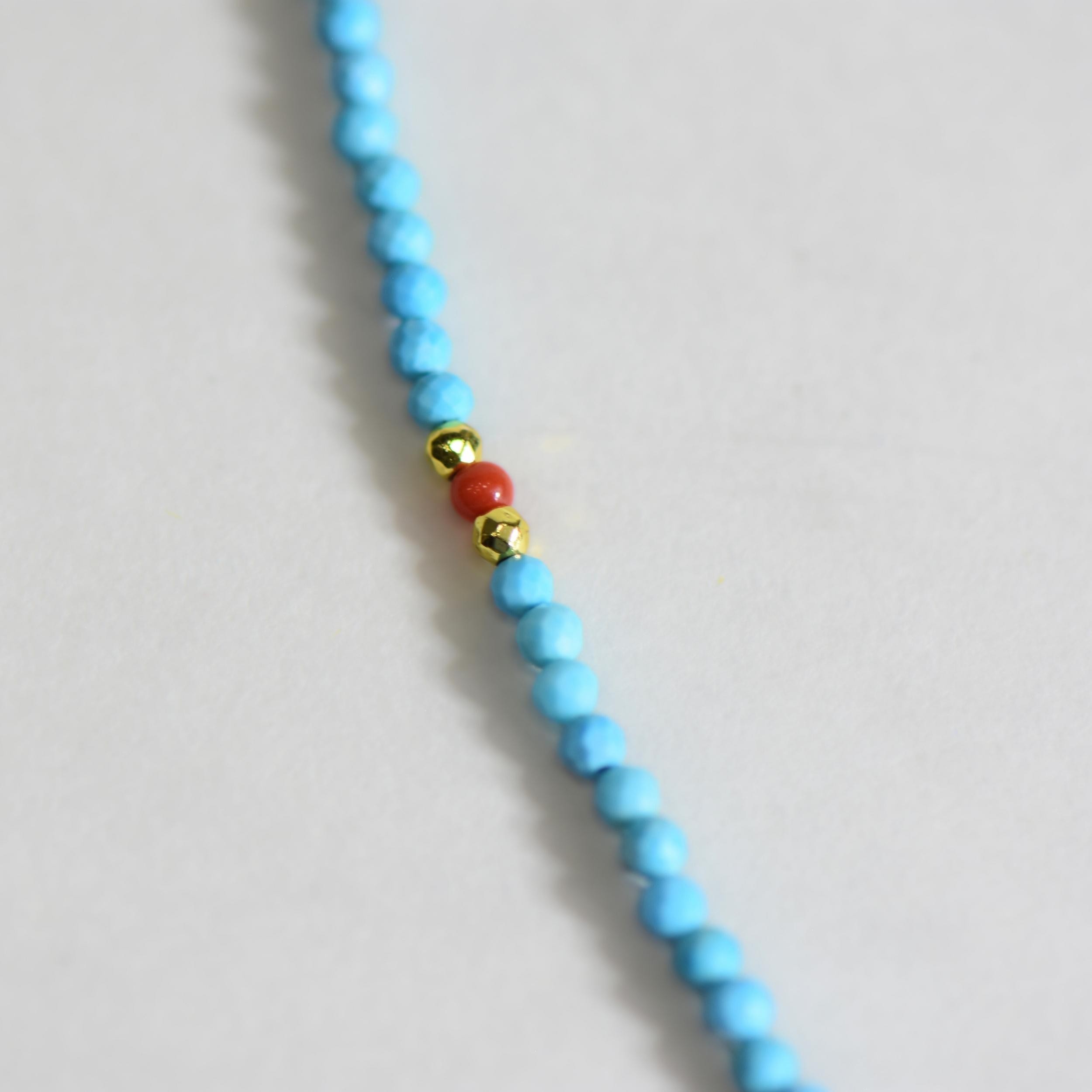 Doğal Mercan Ve Turkuaz Taşlı Altın Kaplama 40+5 cm Gümüş Kolye