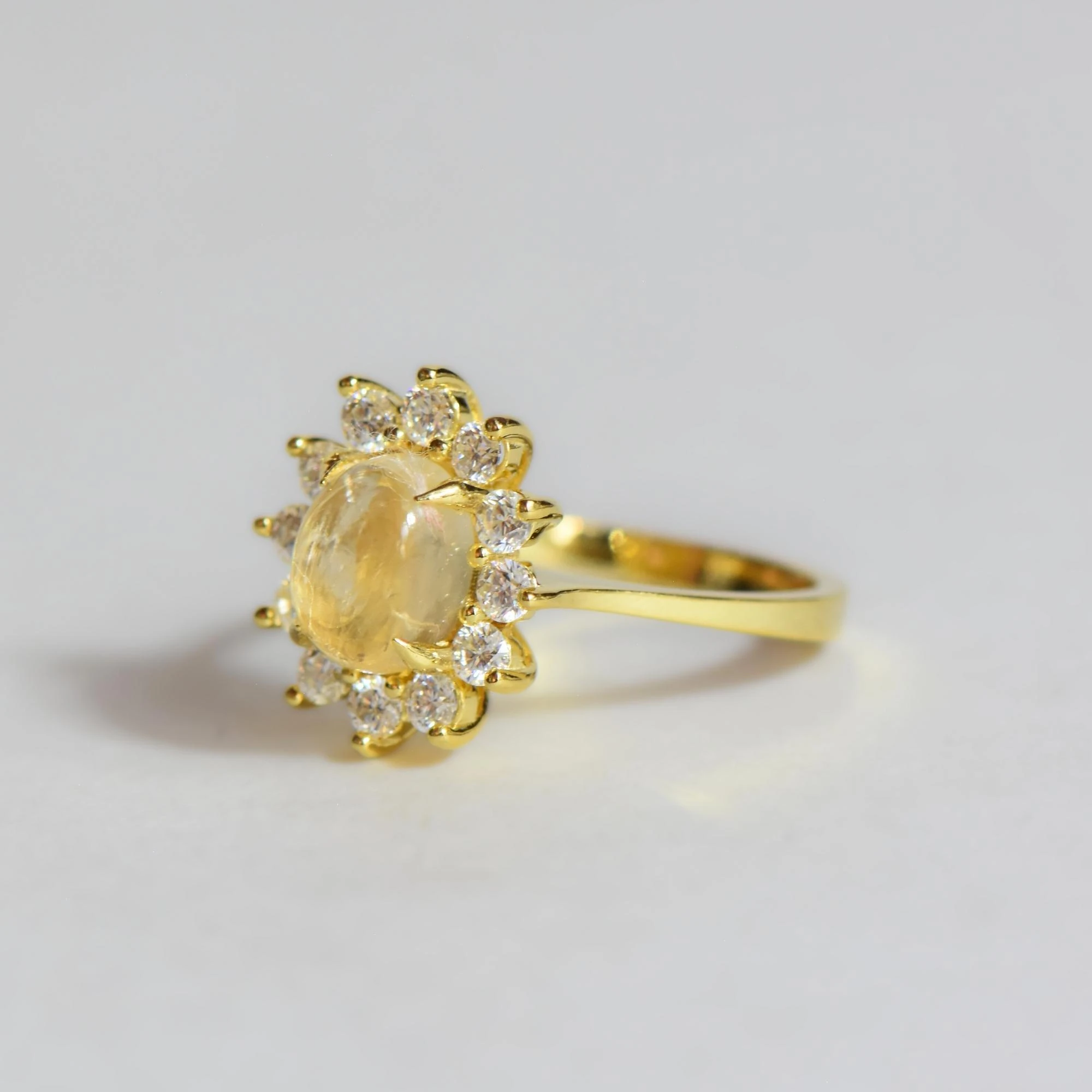 Doğal Mozanit ve Sitrin Taşlı Gümüş Yüzük