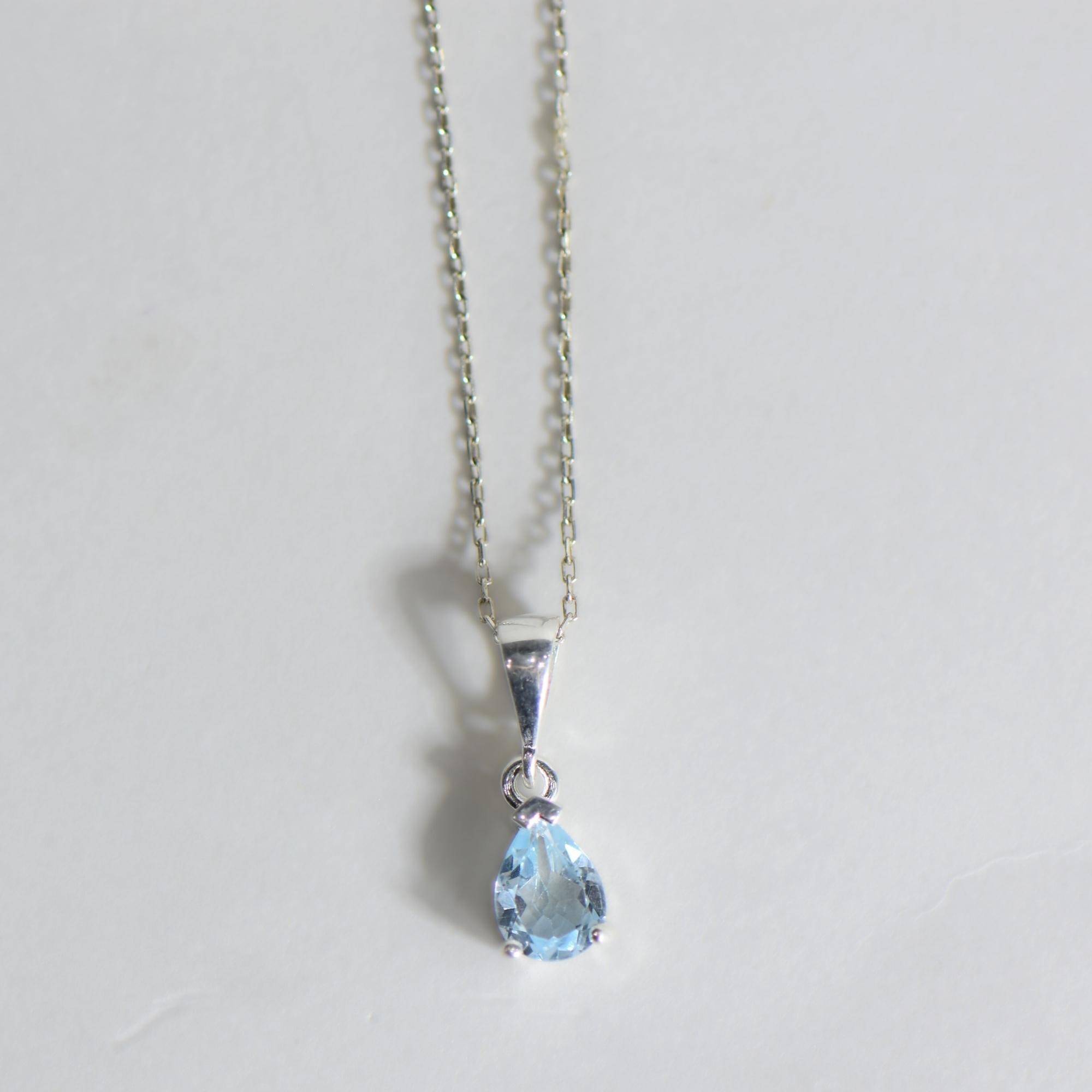 Doğal Mavi Topaz Taşlı 45 cm Gümüş Kolye