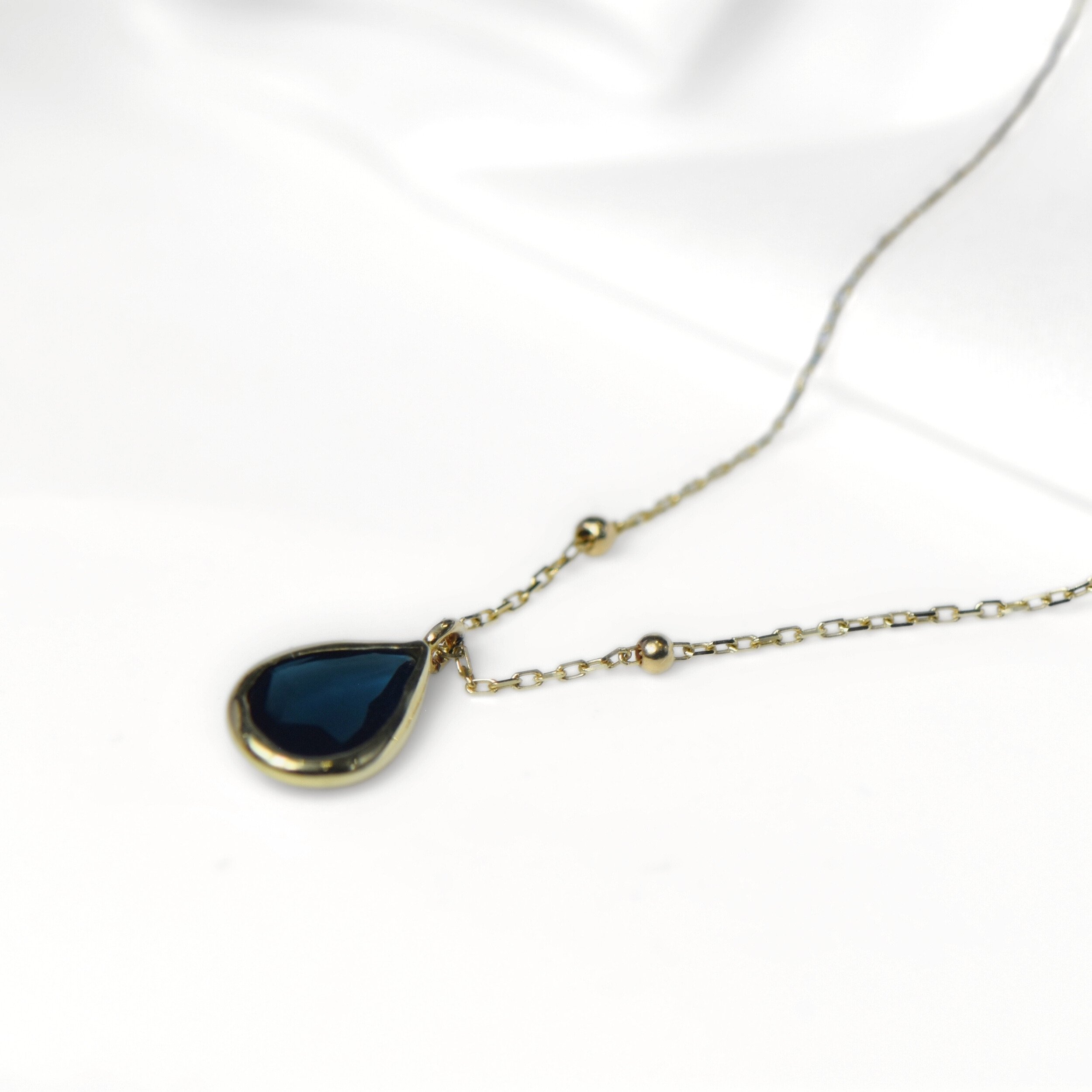 Damla London Blue Topaz Taşlı 14 Ayar Altın Kolye