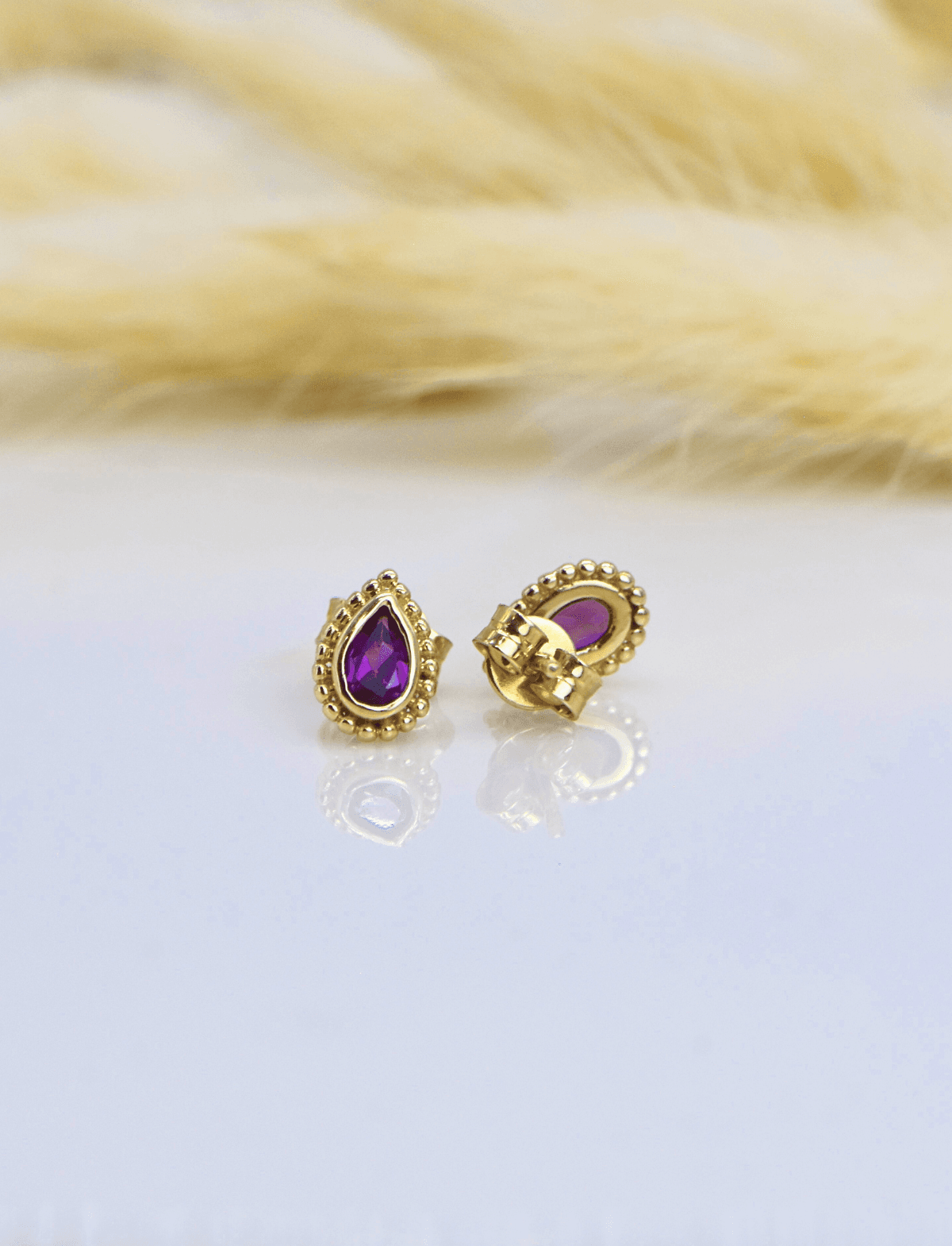 Doğal Rhodolite Taşlı 14 Ayar Altın Tasarım Küpe 
