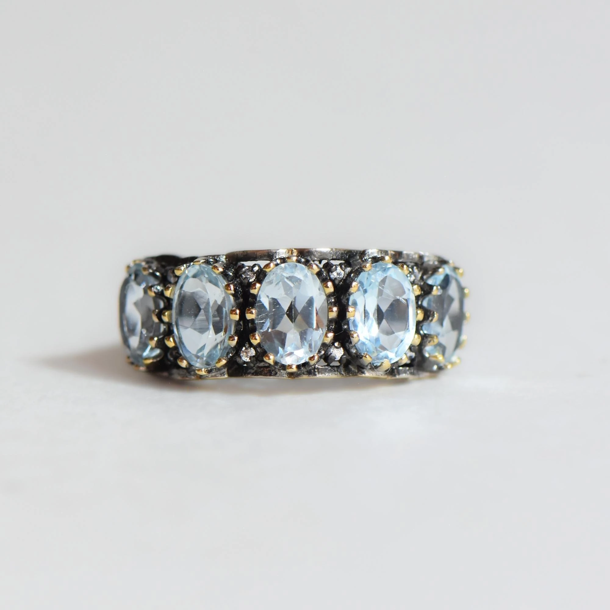 Doğal Mavi Topaz Taşlı Ayarlanabilir Gümüş Yüzük