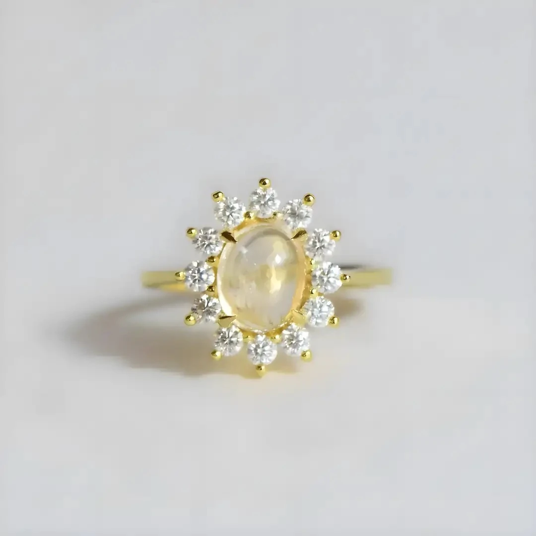 Doğal Mozanit ve Sitrin Taşlı Gümüş Yüzük