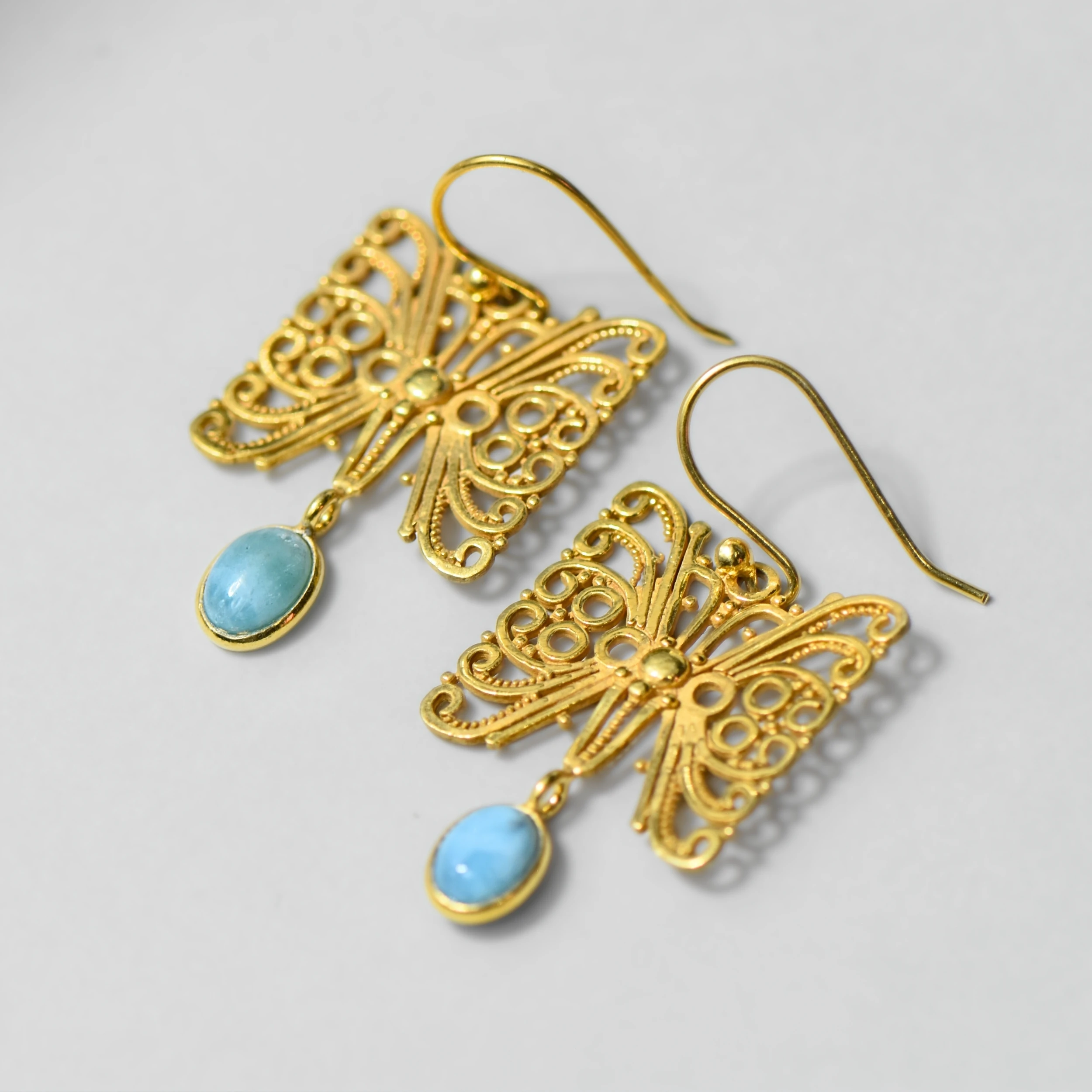 Doğal Larimar Taşlı Altın Kaplama Gümüş Yüzük