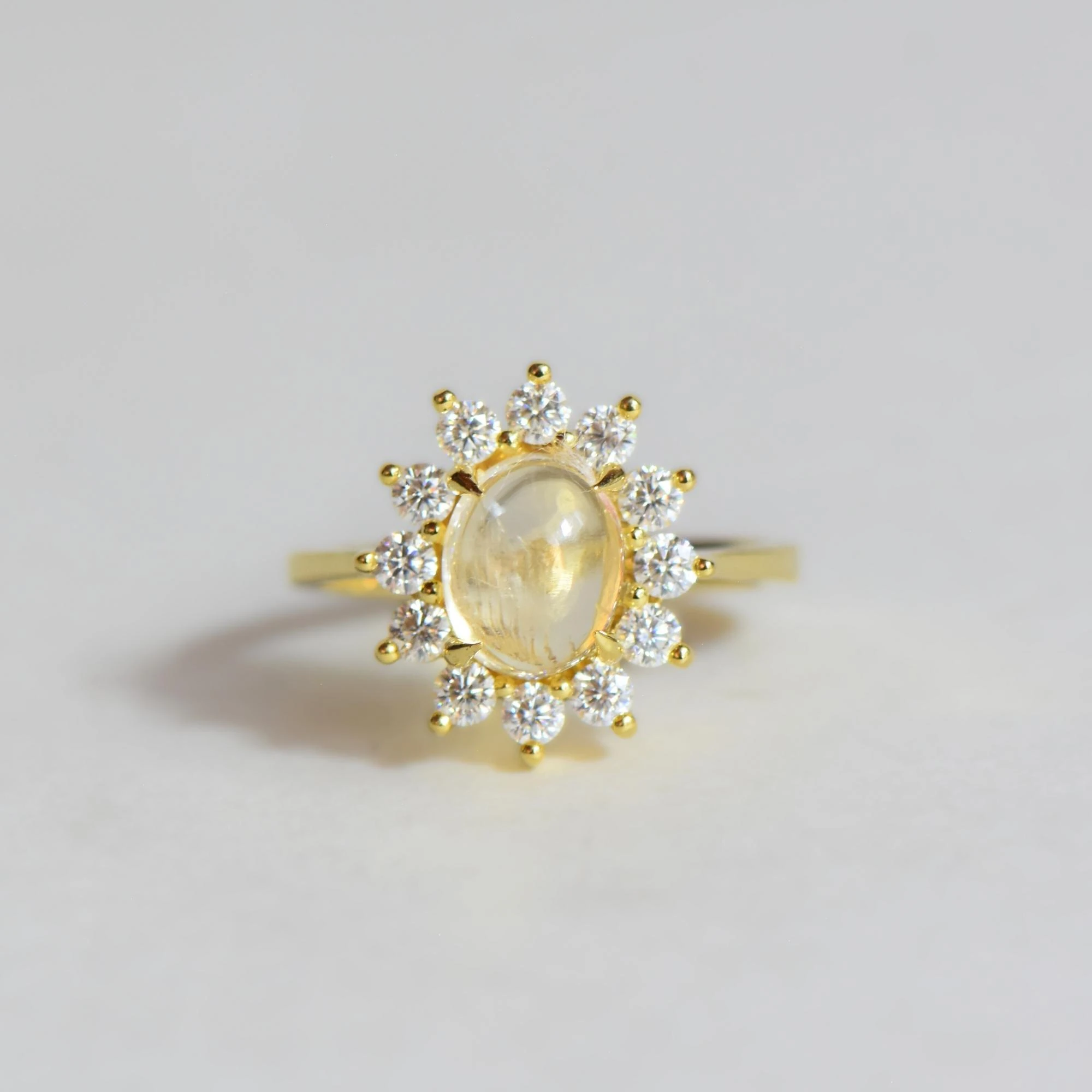 Doğal Mozanit ve Sitrin Taşlı Gümüş Yüzük