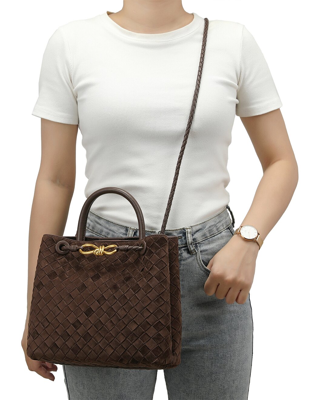 Hand Wowen Suede Bag Dark Brown