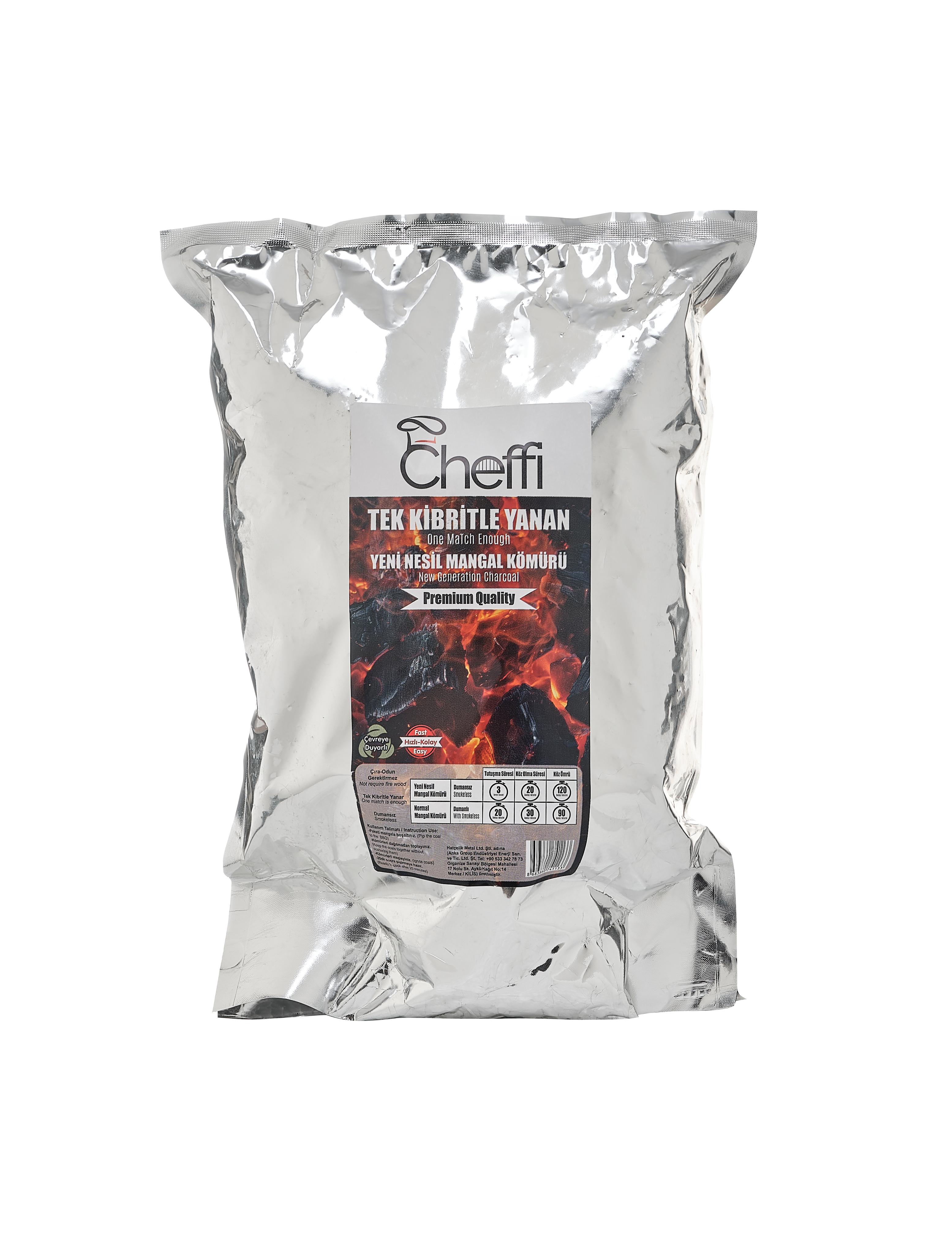 Cheffi Tek Kibritle Yanan Yeni Nesil Mangal Kömürü 2 kg