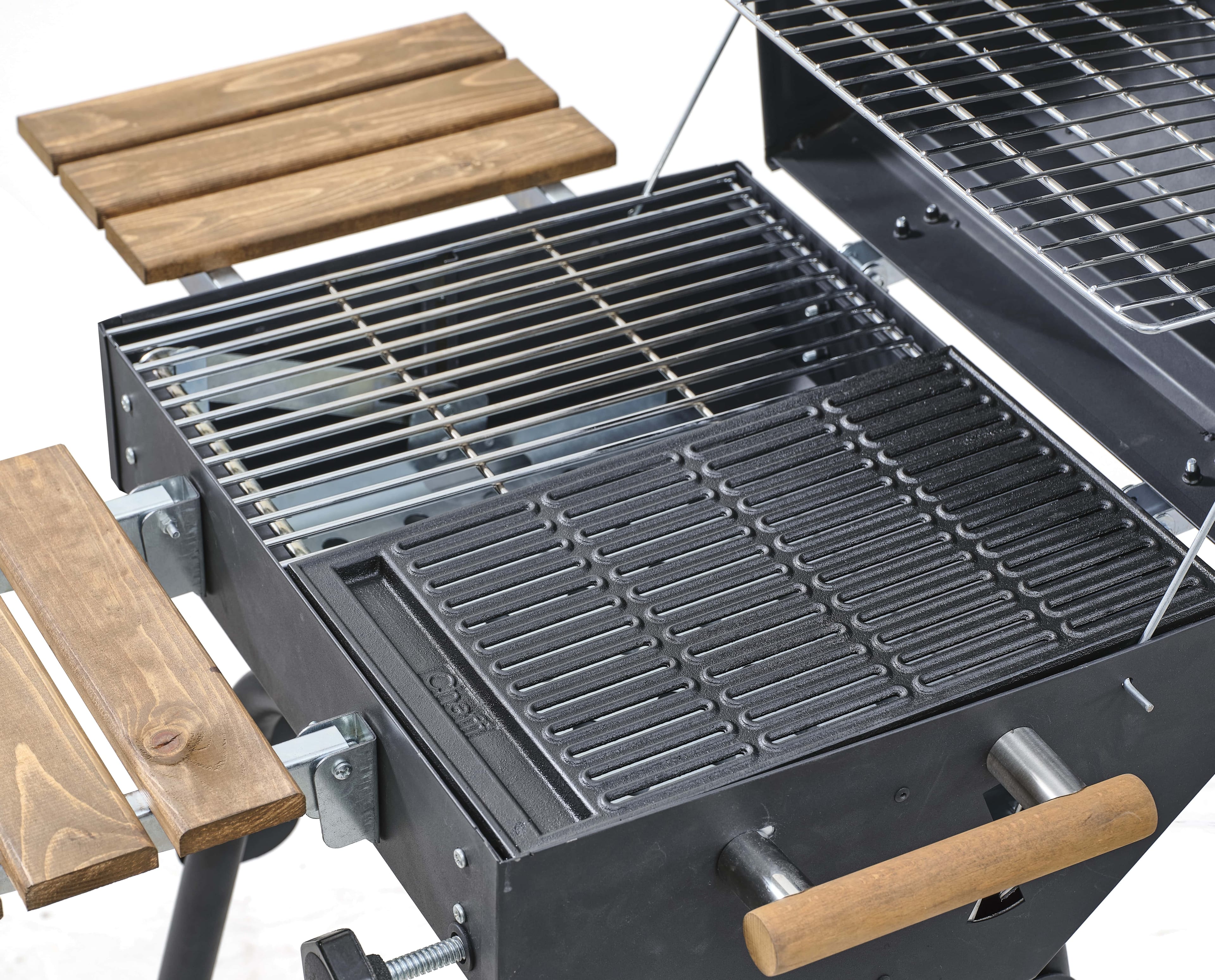 Cheffi Grillord‑50 Kömürlü Barbekü (1 Adet Döküm Izgaralı) + Hediye Seti (Önlük + Kılıf + 1×2 kg Kömür)