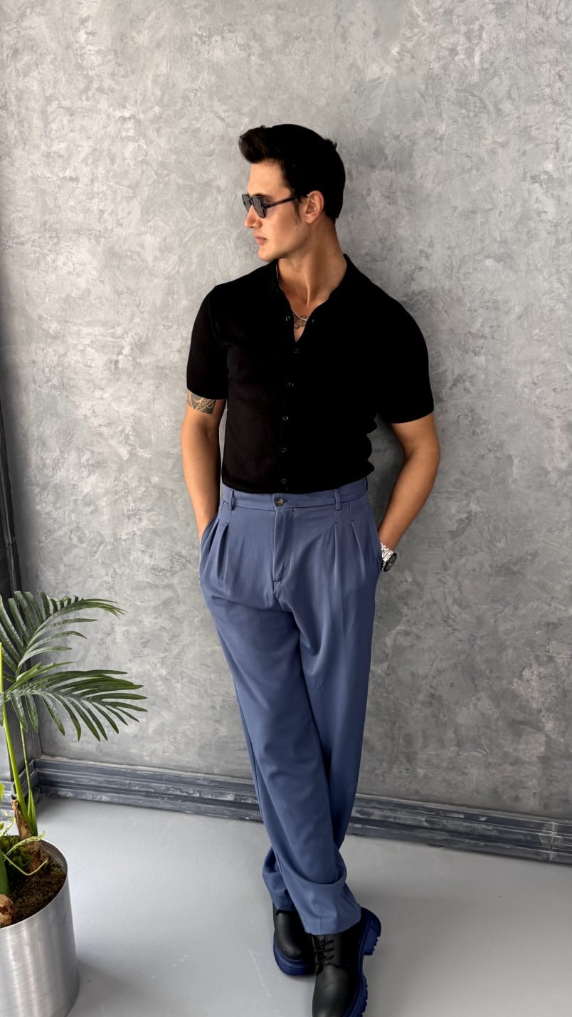 Slim Fit Polo Yaka Triko Pamuk Kısa Kollu Gömlek - Siyah