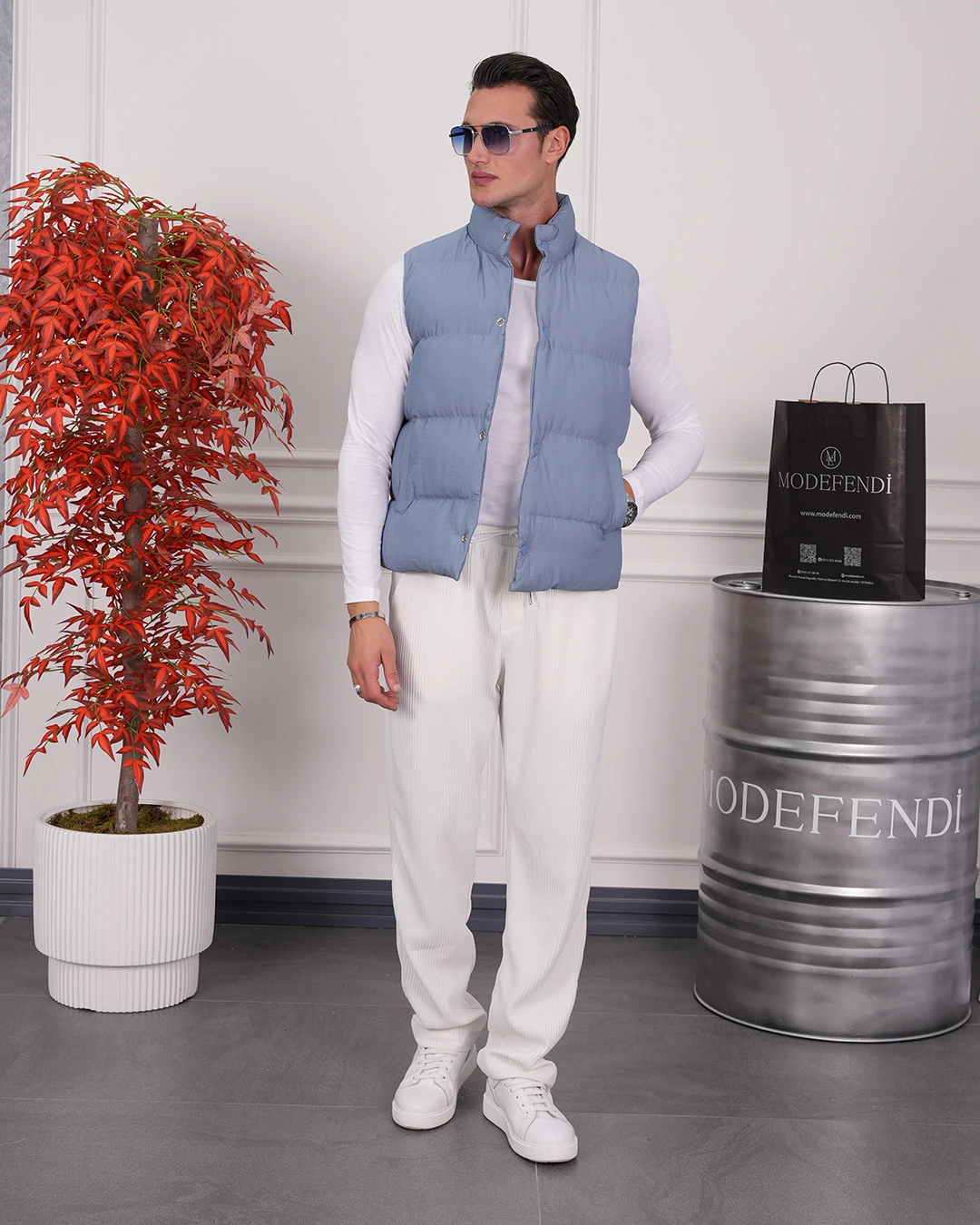 Boncuk Elyaf Şişme Yelek - indigo