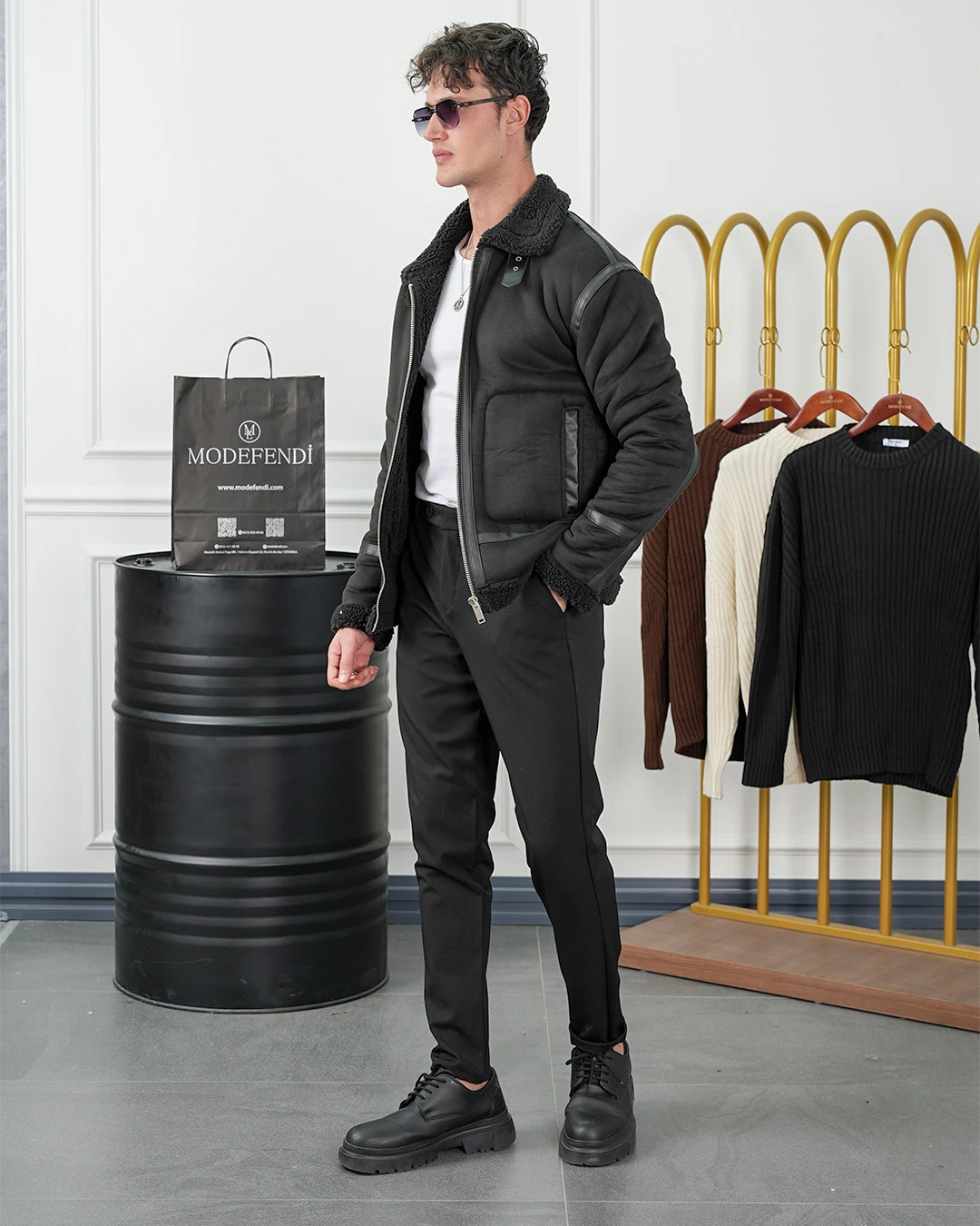 Full Kürk Detaylı Şerit Çizgili Nubuk Mont