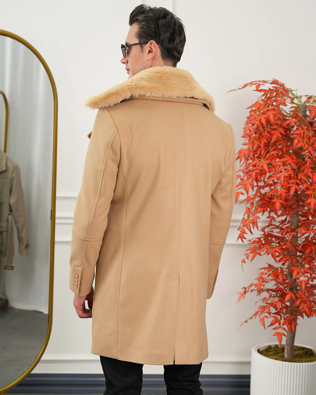 Çıkma Yakalı Kuzu Kaşmir Kaşe Kaban