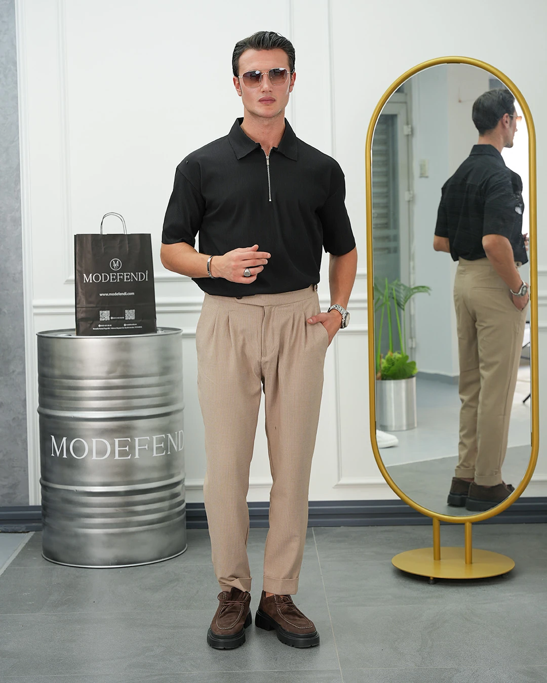 İnce Fitilli Yüksek Kalite Fermuar Detaylı Oversize Tshırt