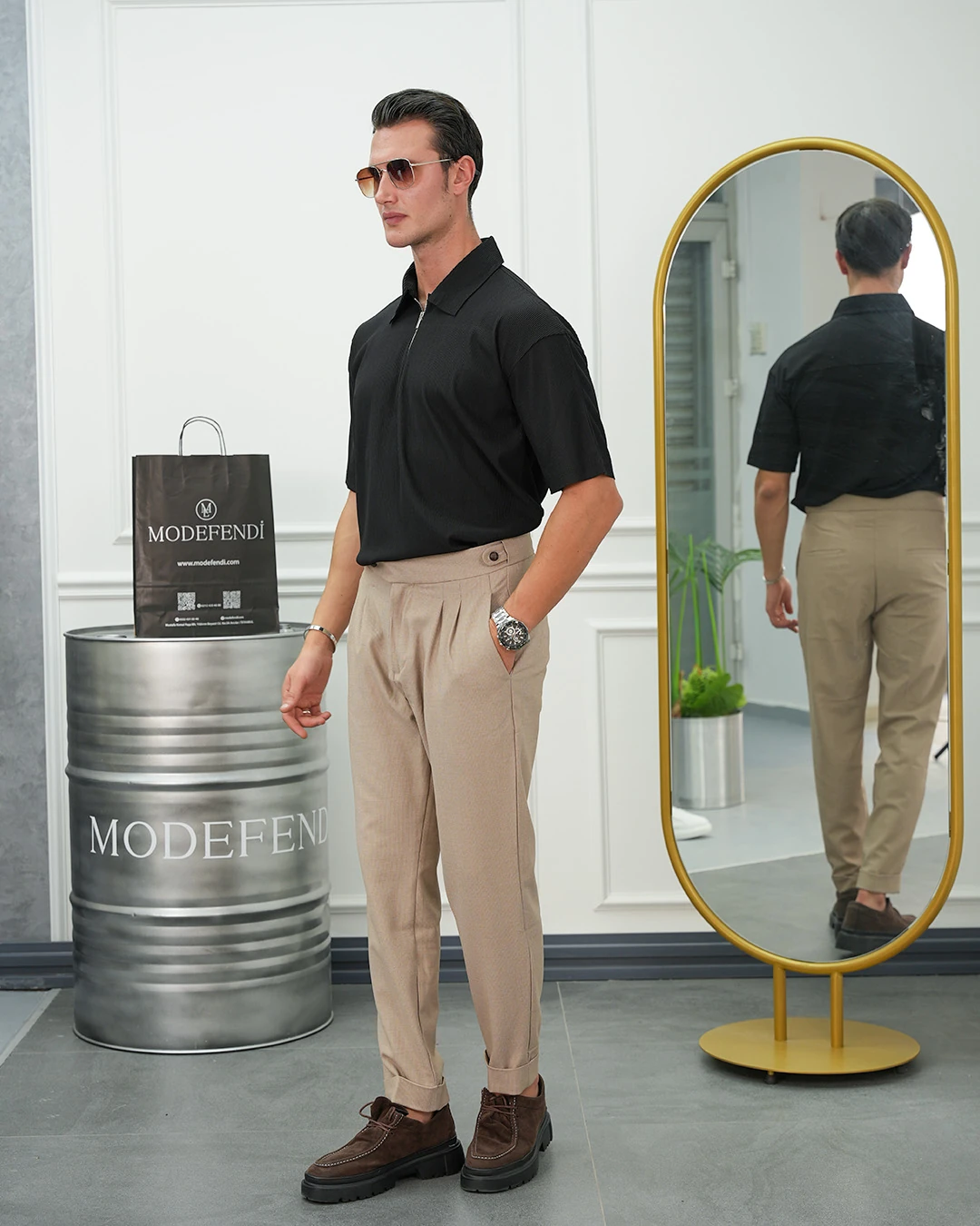 İnce Fitilli Yüksek Kalite Fermuar Detaylı Oversize Tshırt