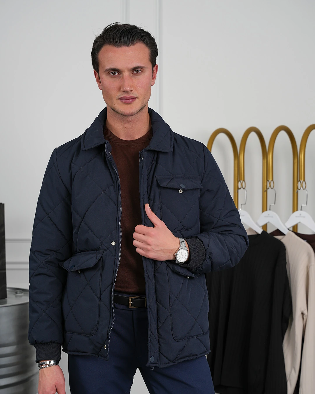 Slim Fit Baklava Desen Torba Cep Dolum Elyaf Mont