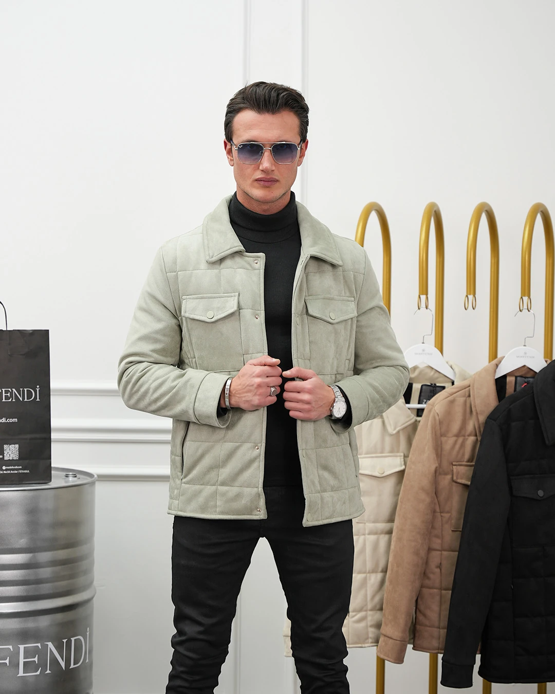 Yüksek Kalite Desenli Yarım Oversize Nubuk Mont