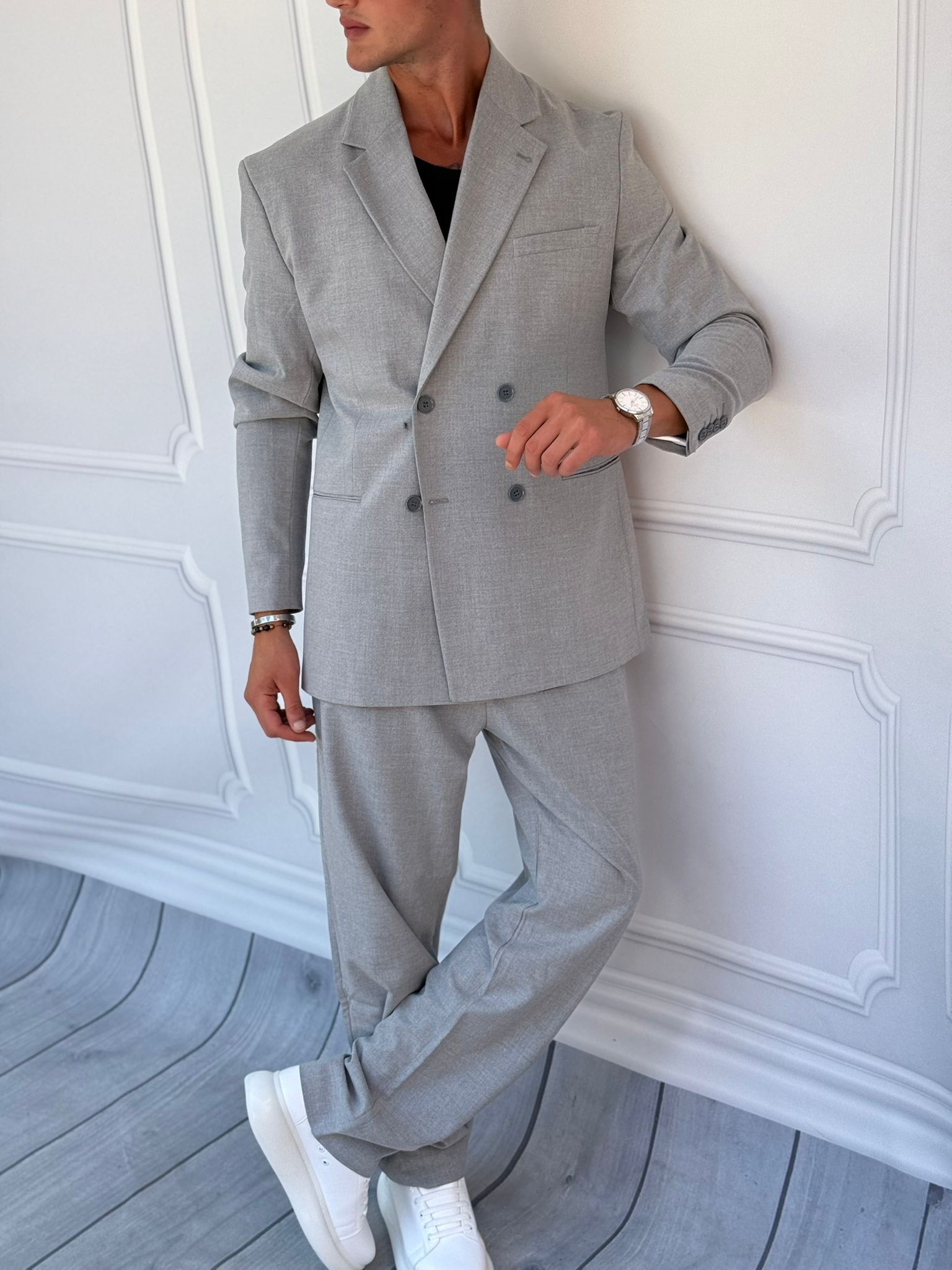 4 Düğme Detaylı Oversize Kesim Baggy Kruvaze Takım Elbise