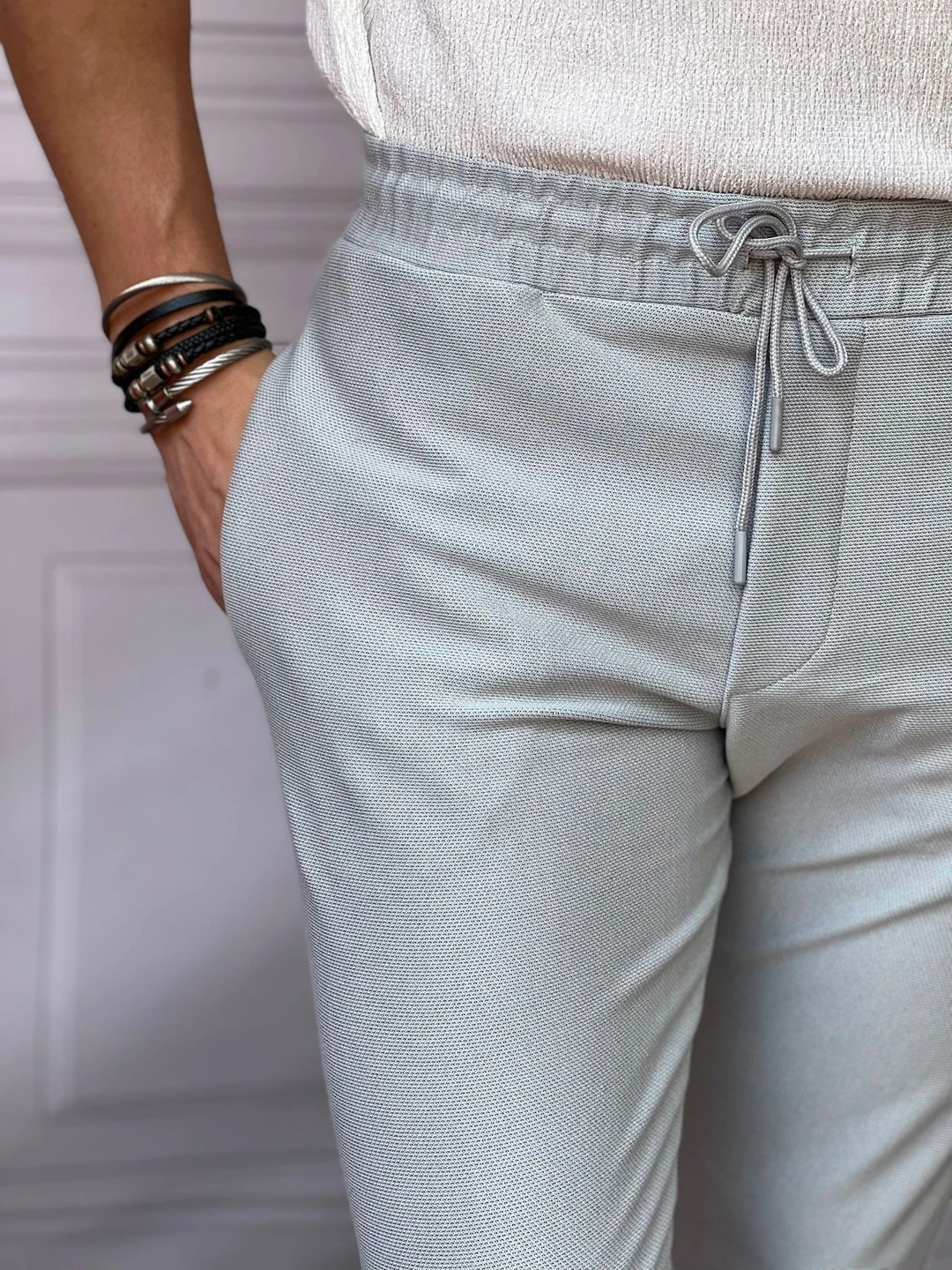 Skinny Kalıp Pamuk Likra Double Paça Jogger Pantolon - Gri
