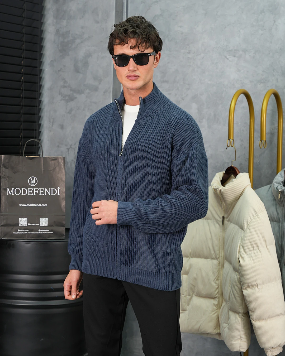 Yüksek Kalite Örgü Desen Fermuarlı Triko Hırka