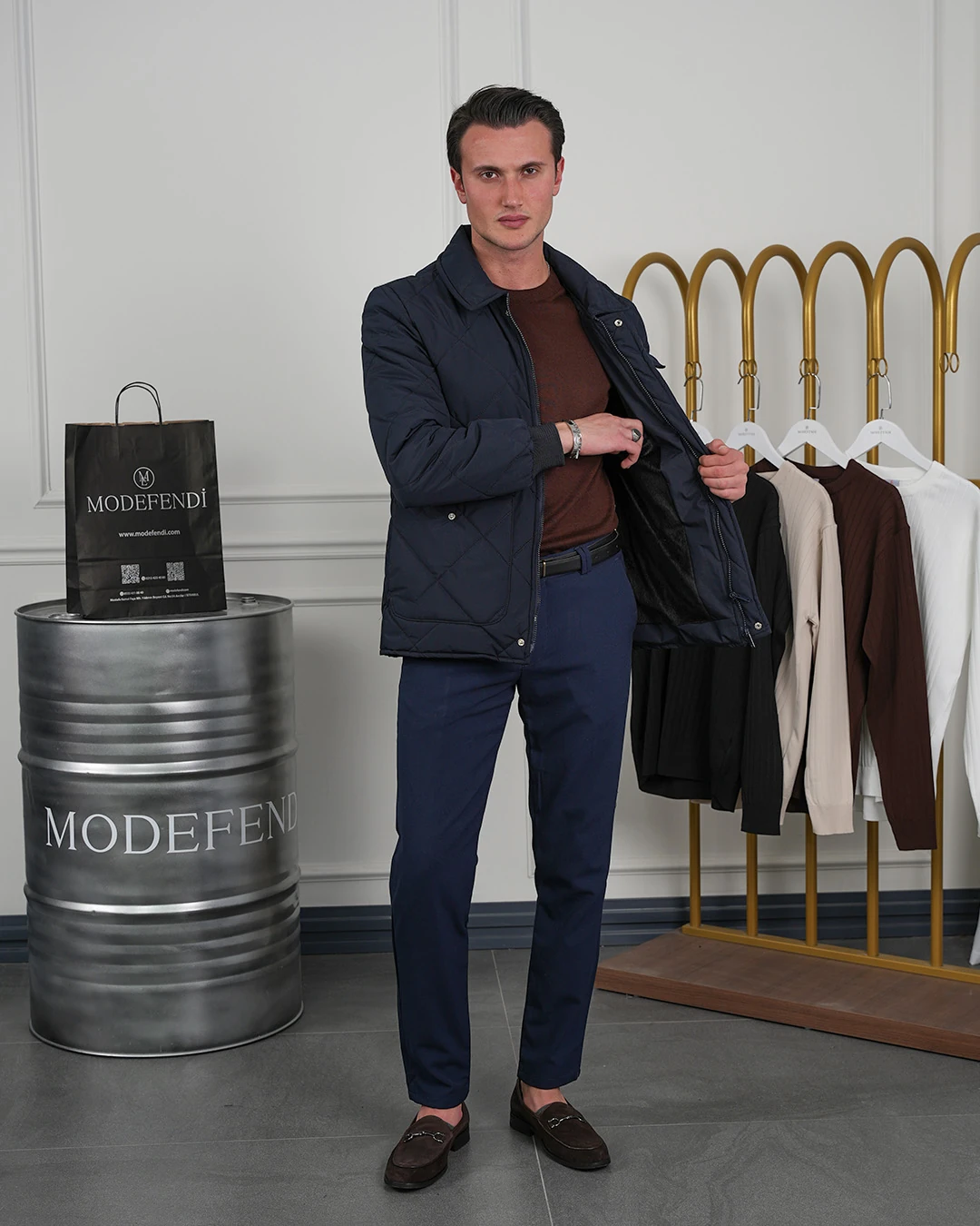 Slim Fit Baklava Desen Torba Cep Dolum Elyaf Mont