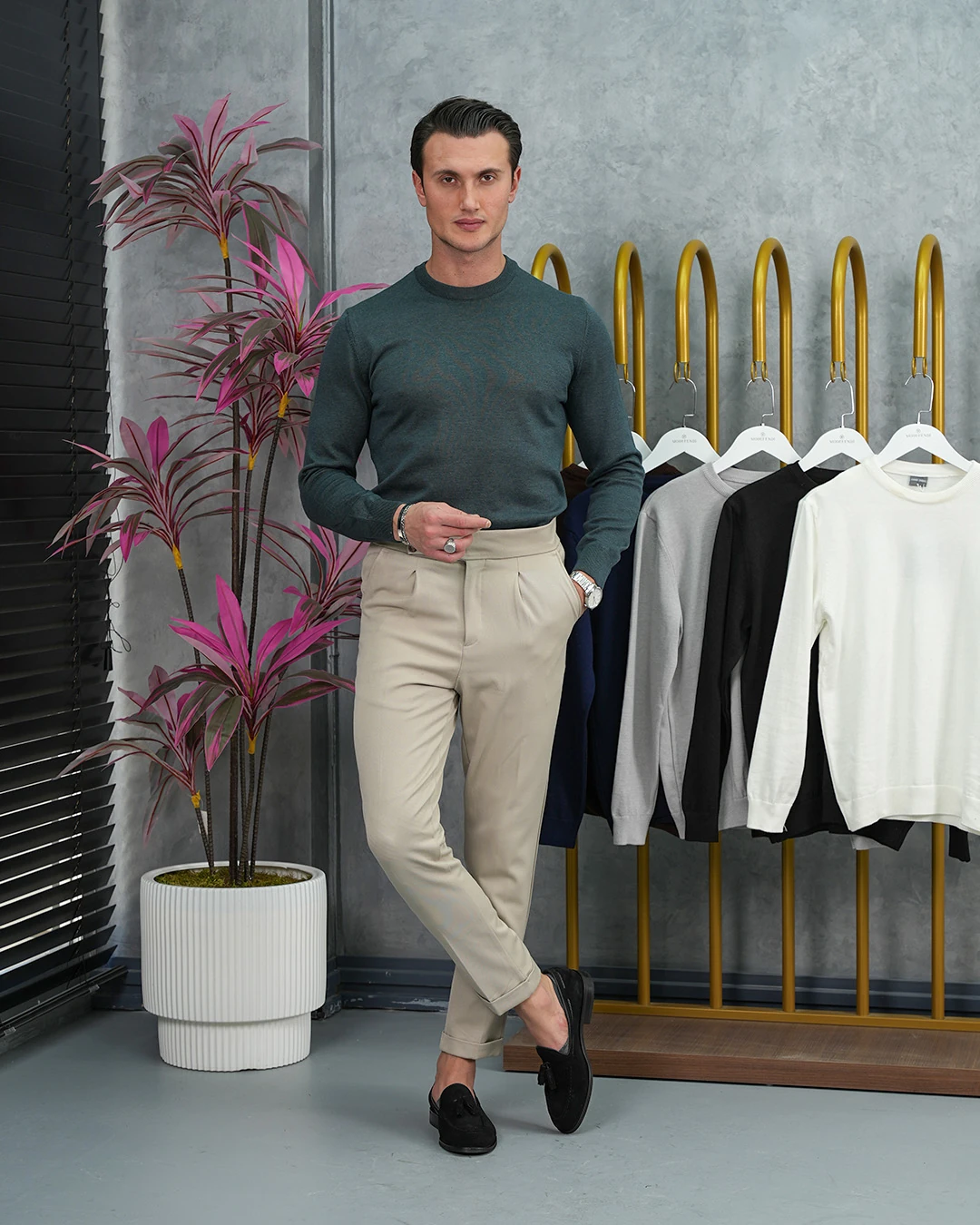 Slim Fit Kalıp Pamuk Likra Sade Bisiklet Yaka Triko Kazak