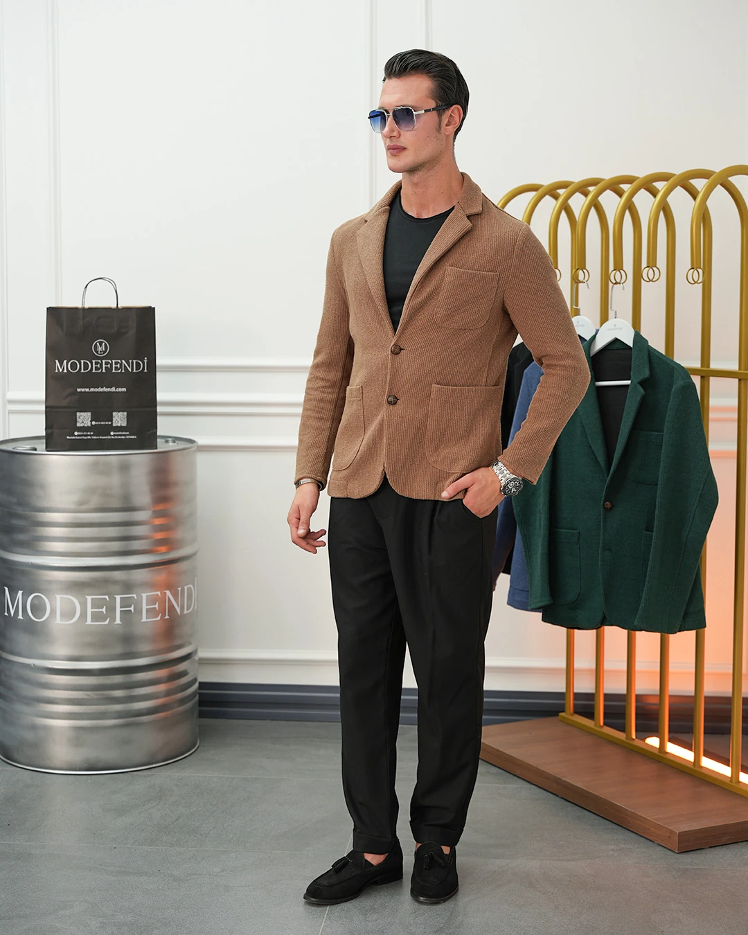 Petek Örme Torba Cep Ceket - Kahverengi