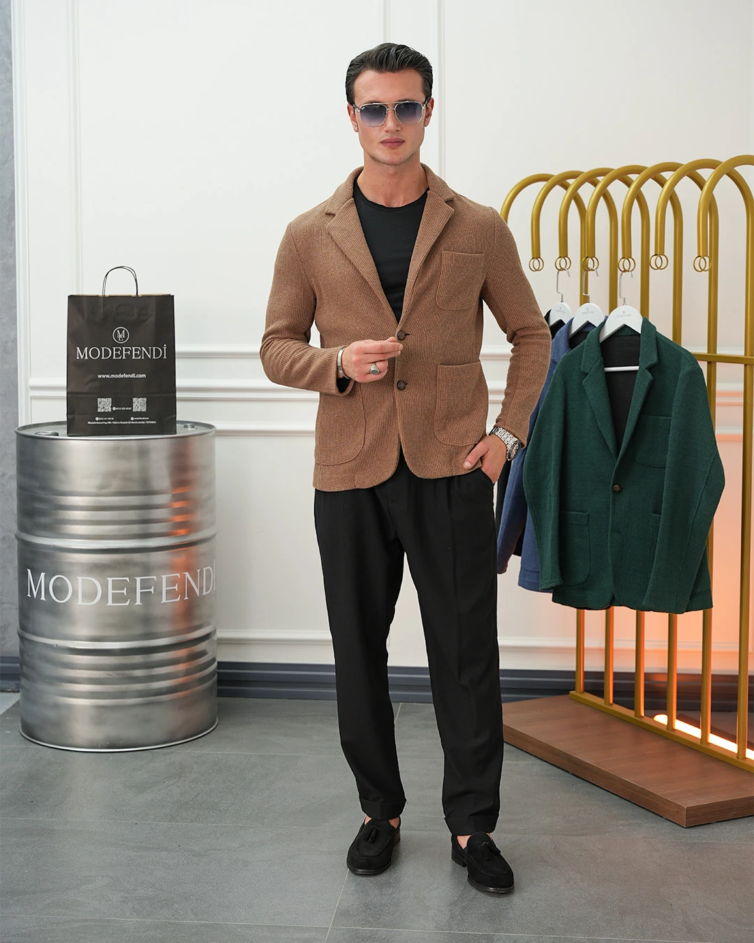 Petek Örme Torba Cep Ceket - Kahverengi