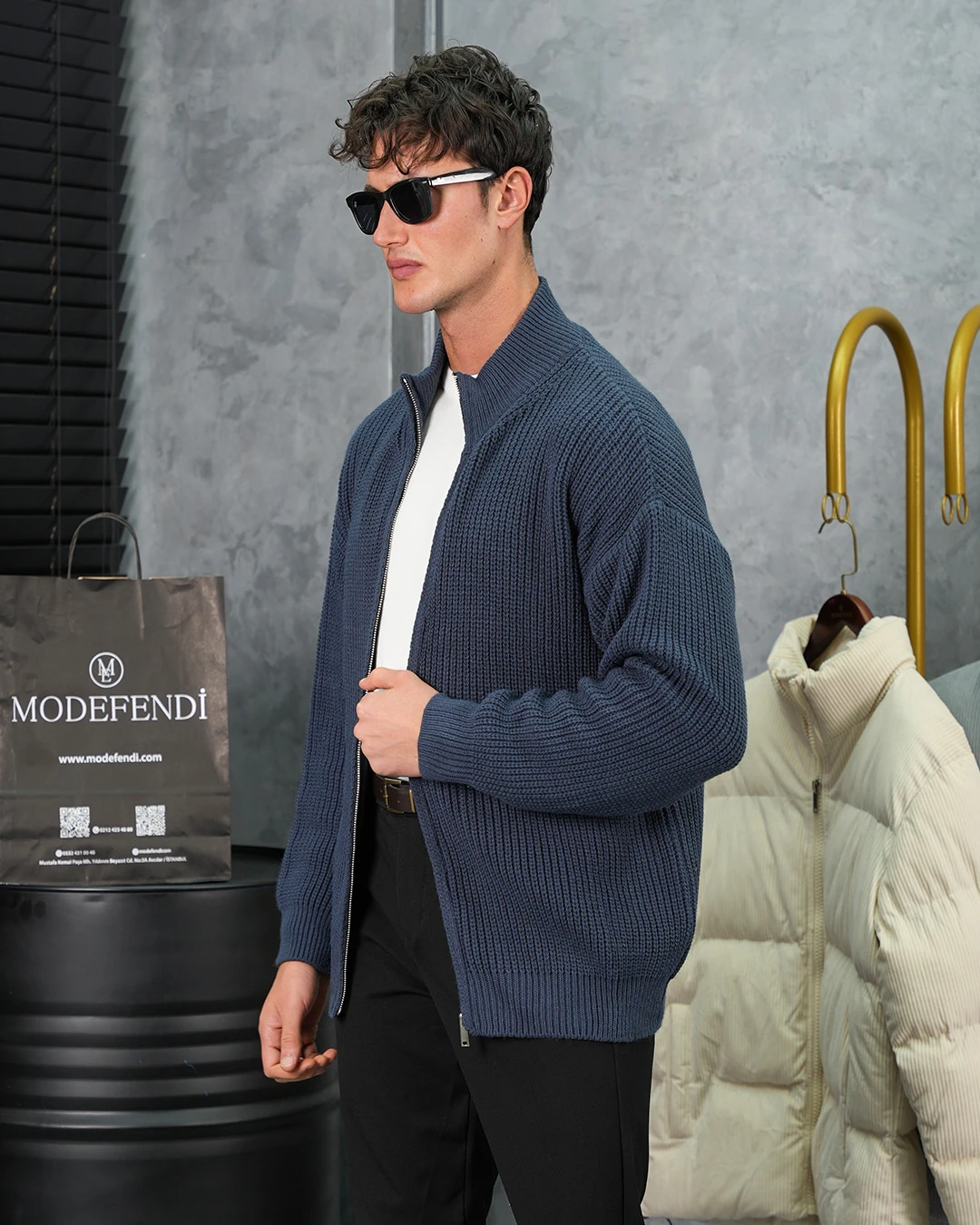 Yüksek Kalite Örgü Desen Fermuarlı Triko Hırka