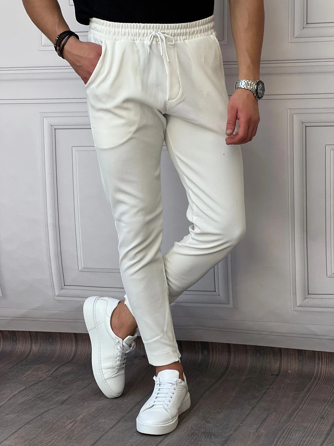 Paça Fermuar Detaylı Jogger Pantolon - Beyaz