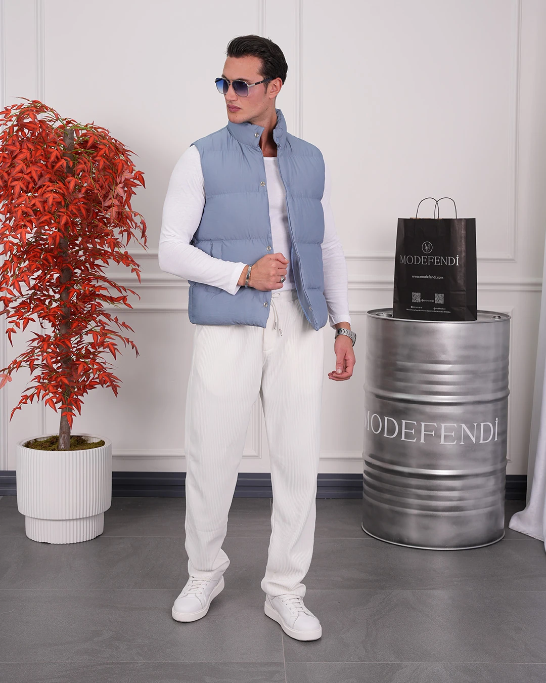 Boncuk Elyaf Şişme Yelek - indigo