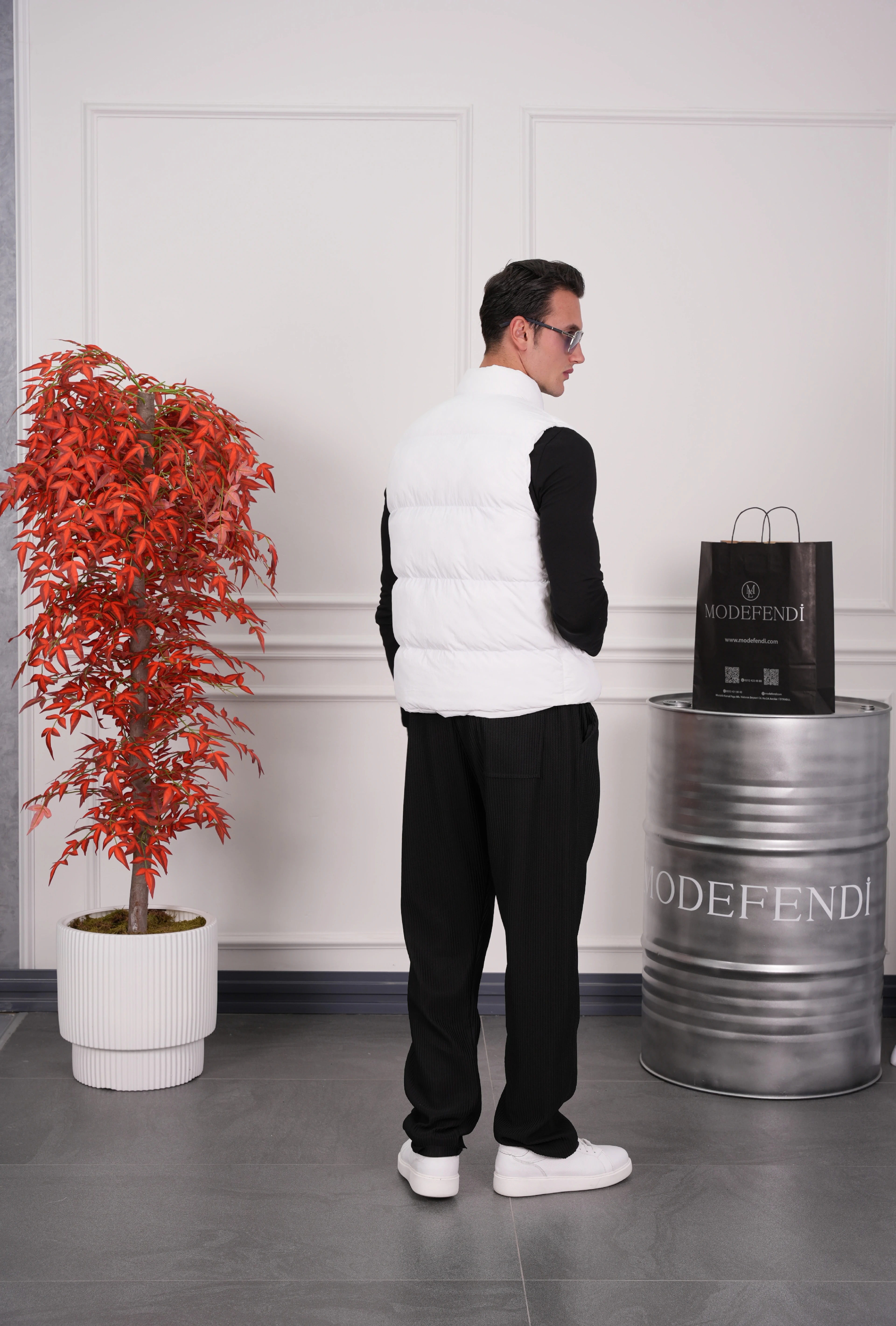 Boncuk Elyaf Şişme Yelek - Beyaz