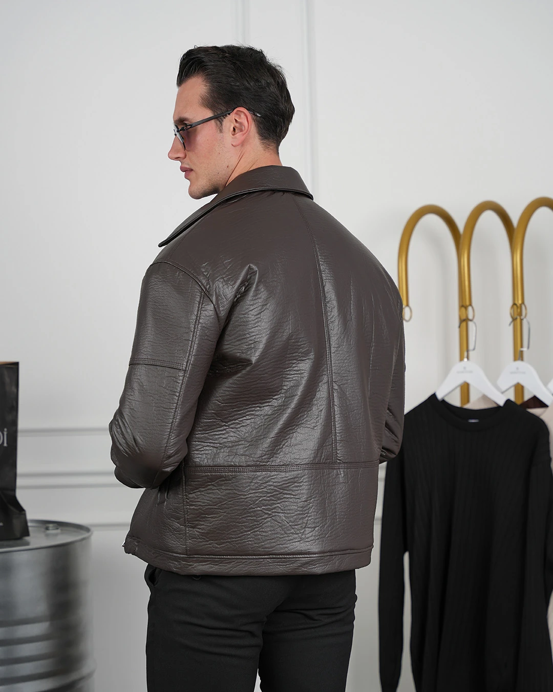 Orta Slim Fit İçi Elyaf İthal Deri Yan Cep Deri Mont