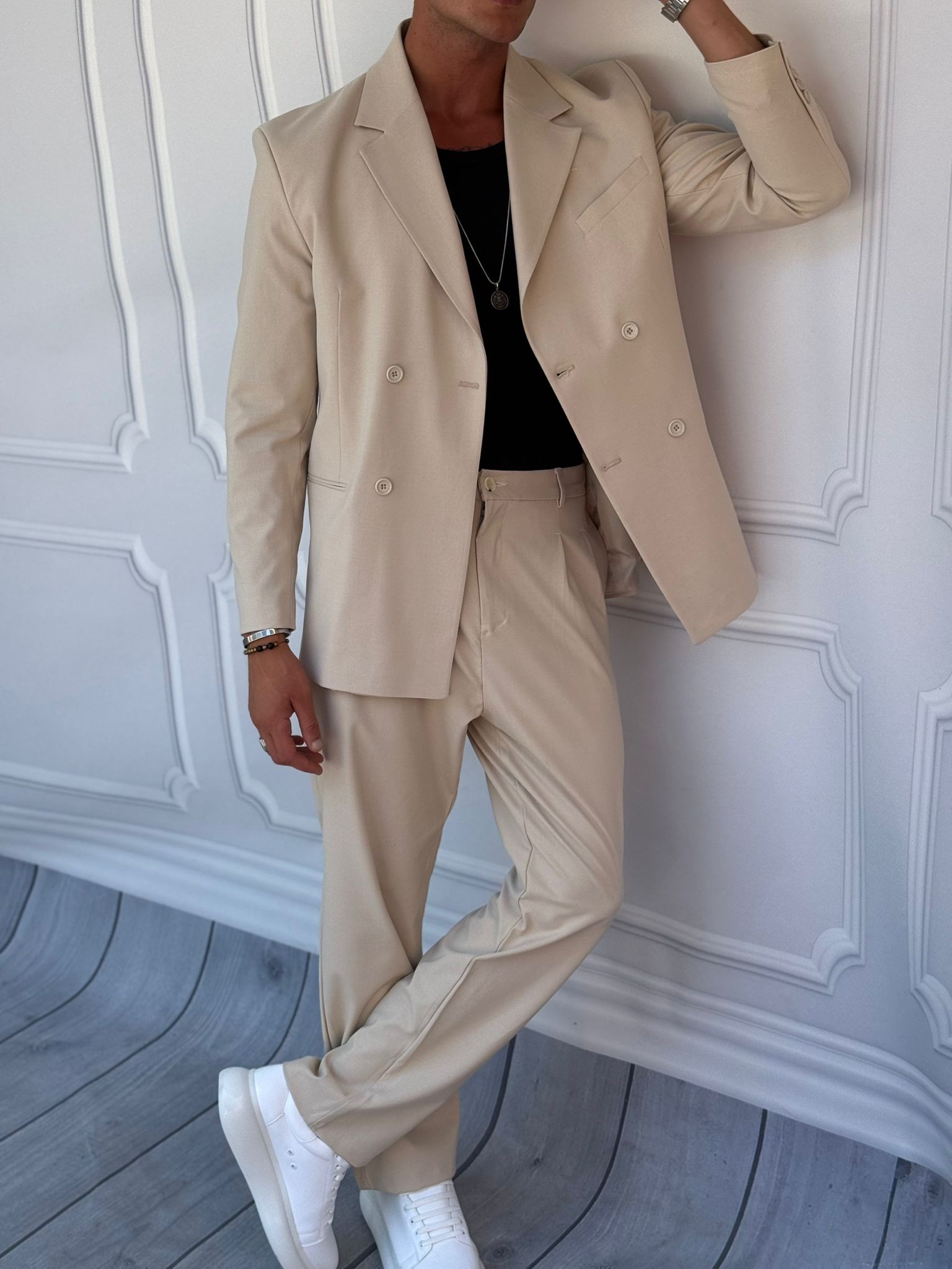 4 Düğme Detaylı Oversize Kesim Baggy Kruvaze Takım Elbise