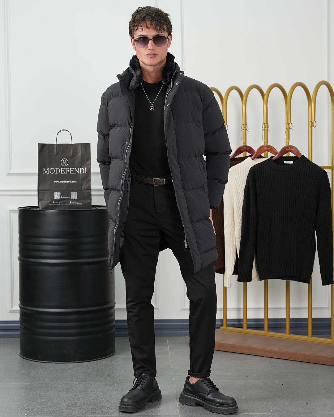 Yaka Kürkü Çıkmalı Uzun Şişme Mont