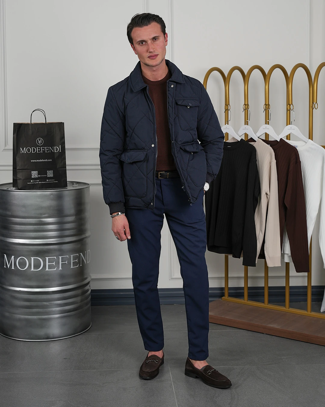 Slim Fit Baklava Desen Torba Cep Dolum Elyaf Mont