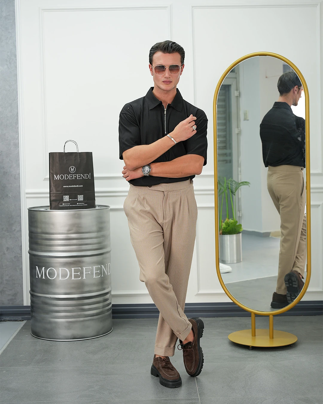 İnce Fitilli Yüksek Kalite Fermuar Detaylı Oversize Tshırt