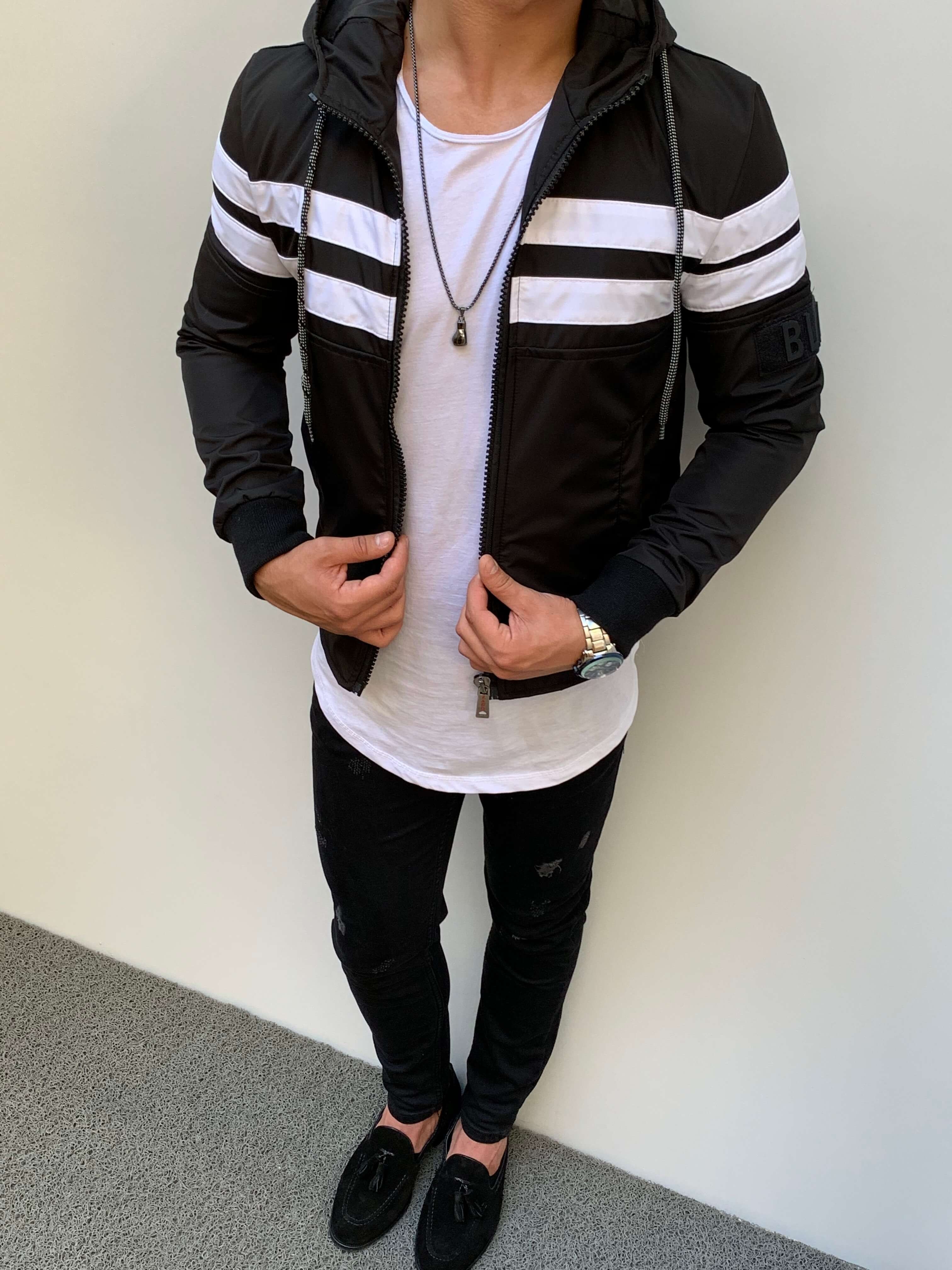 Slim Fit Şeritli İnce Yazlık Mont