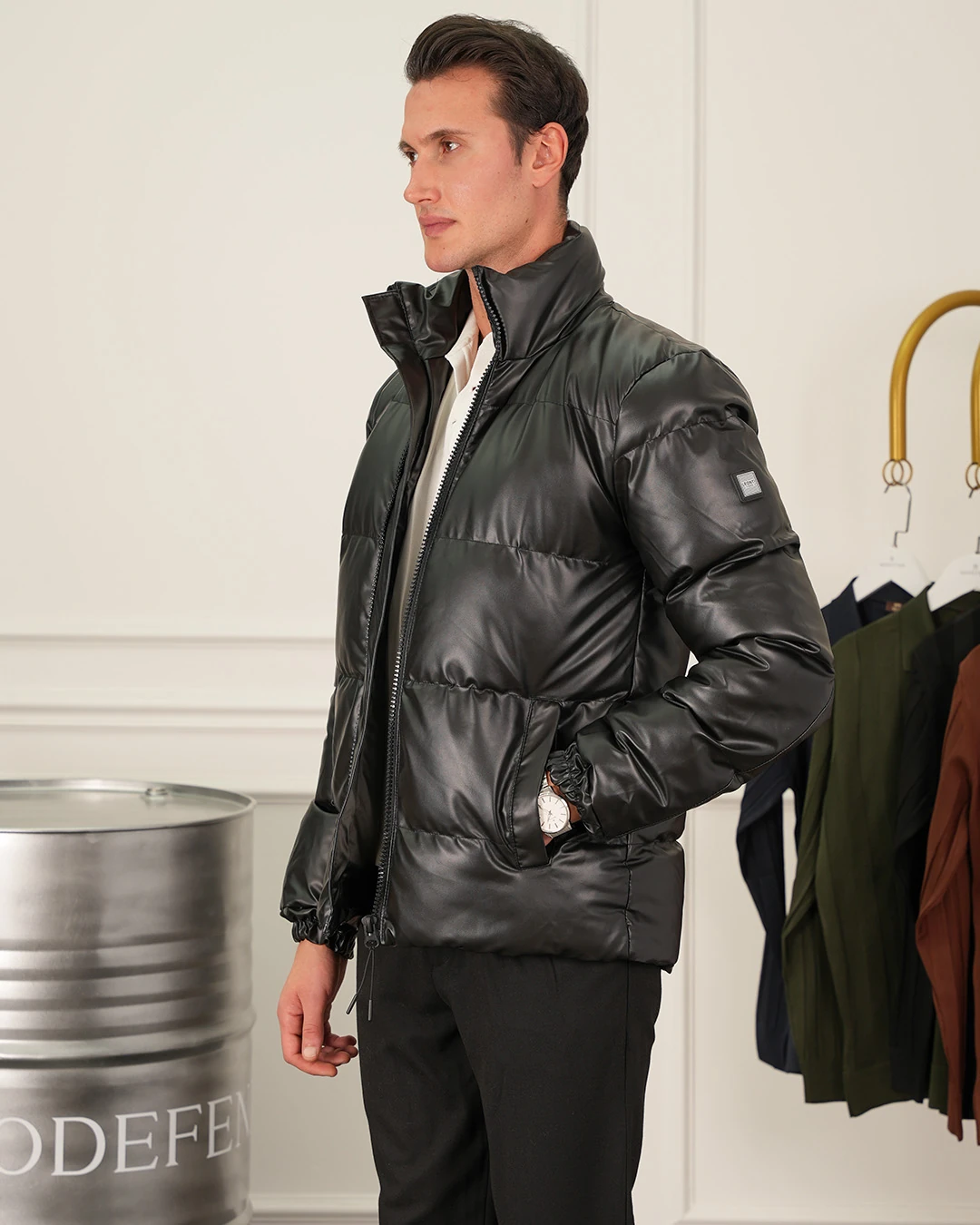 Şişme Deri Mont - Siyah