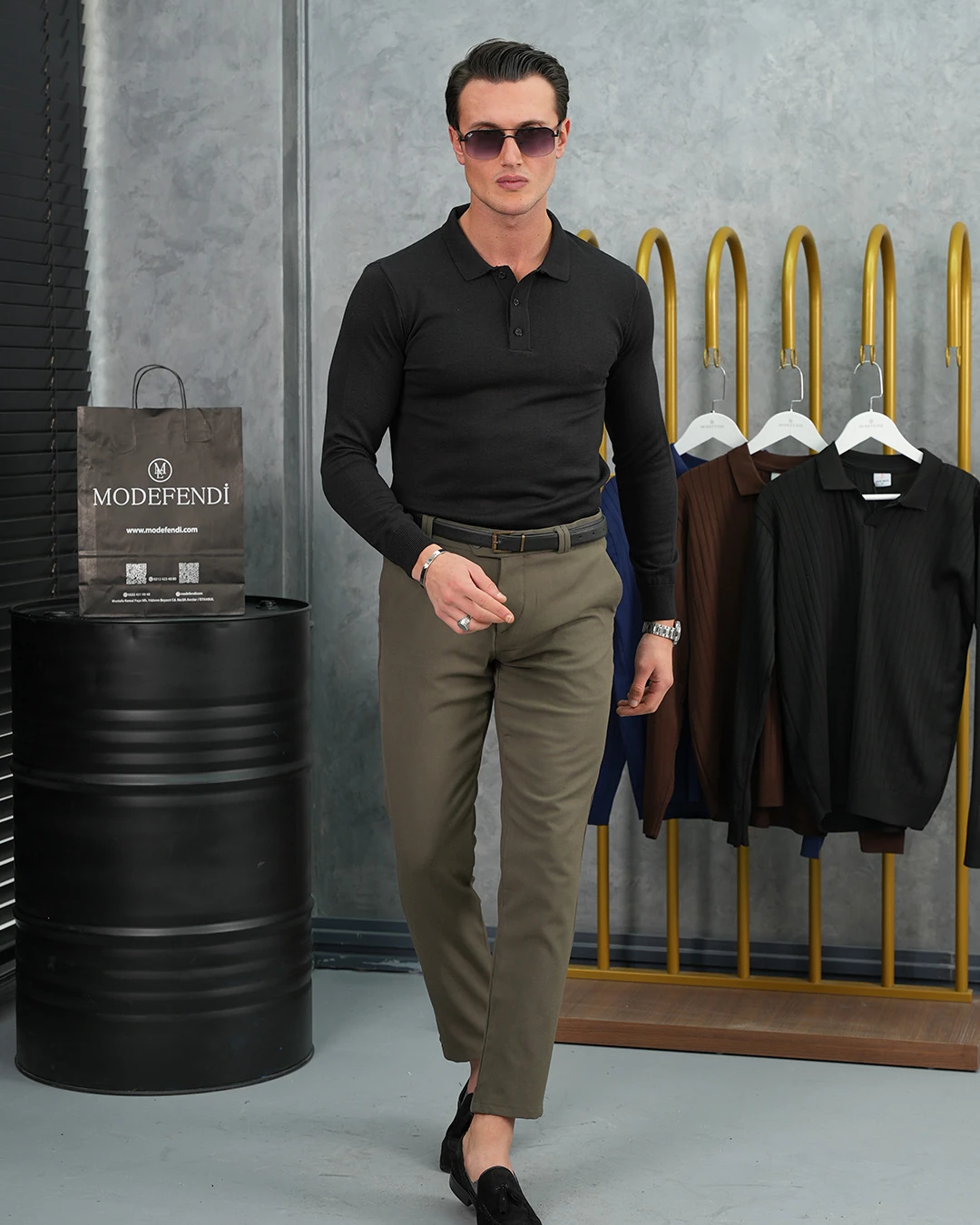 Pamuk Likra Slim Fit Polo Yaka Triko Kazak