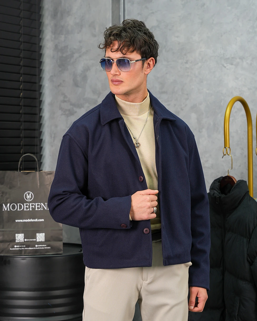 Orta Slim Fit Düğme Detaylı Kaşmir Kaban