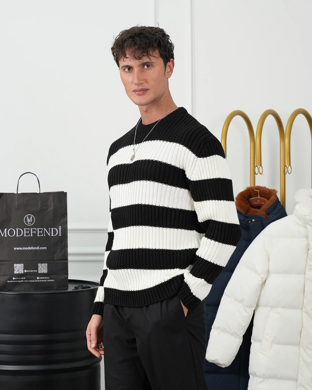 Bisiklet Yaka Desenli Oversize Kazak