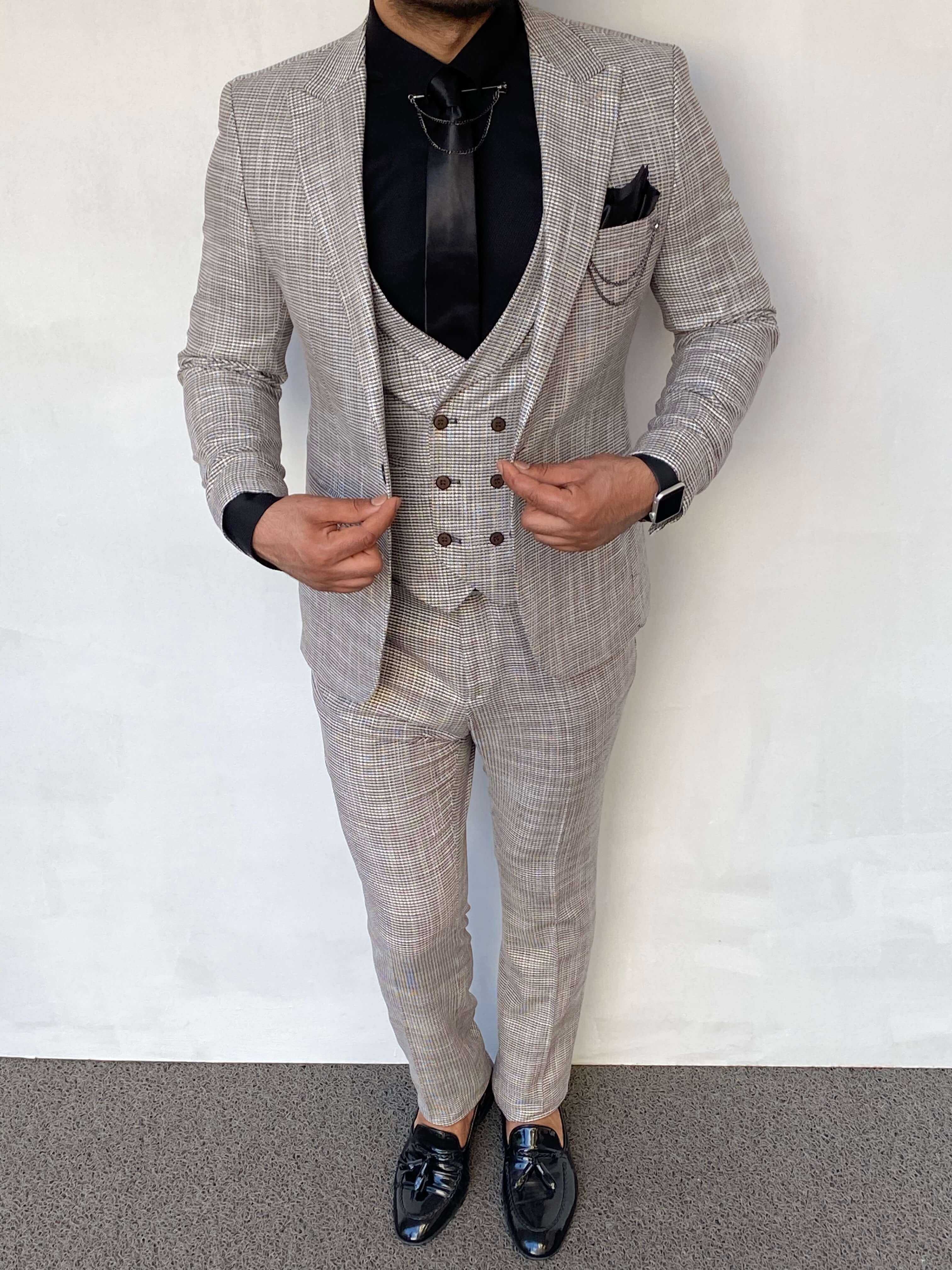 Slim Fit İtalyan Kesim Örme Keten Takım Elbise