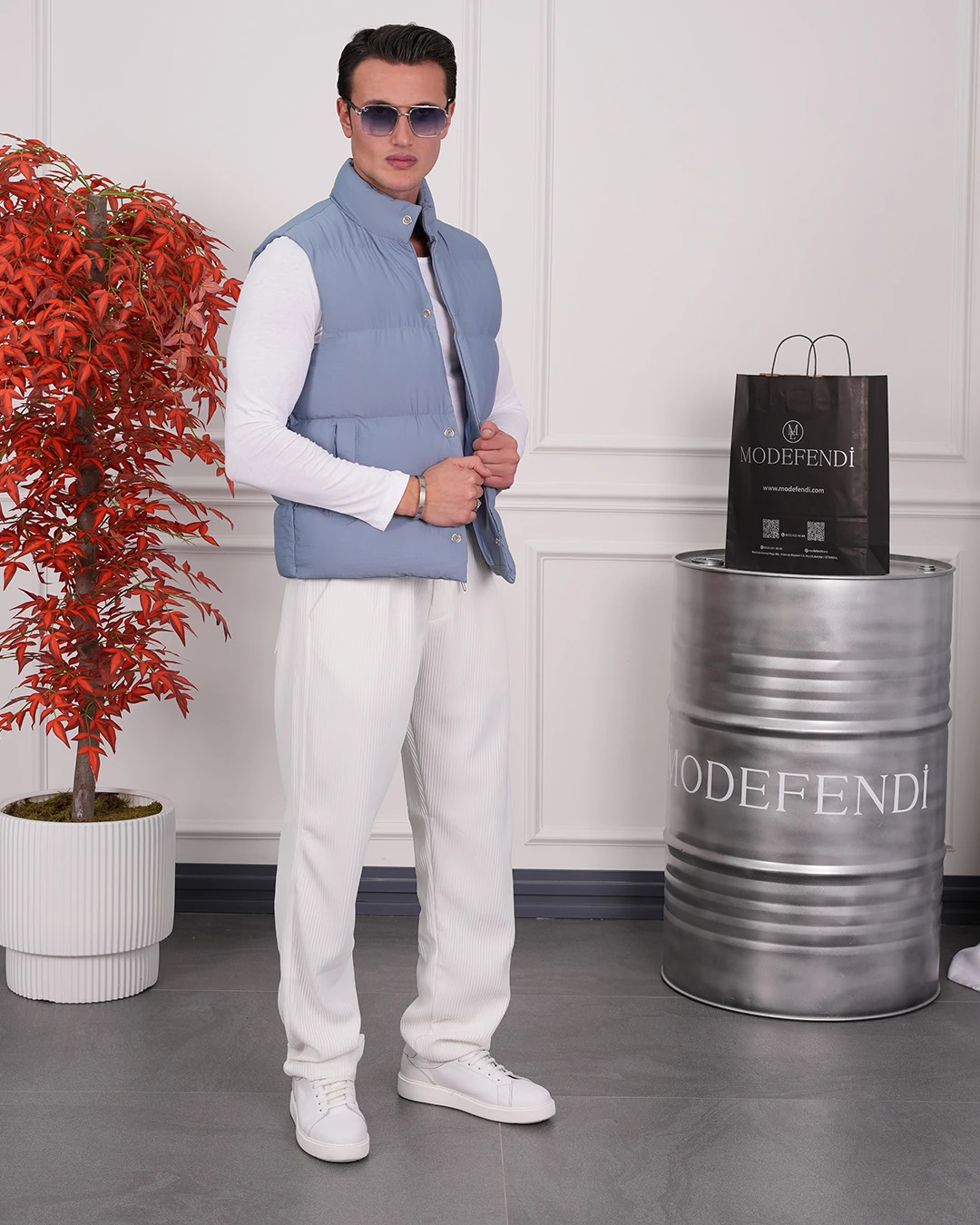 Boncuk Elyaf Şişme Yelek - indigo