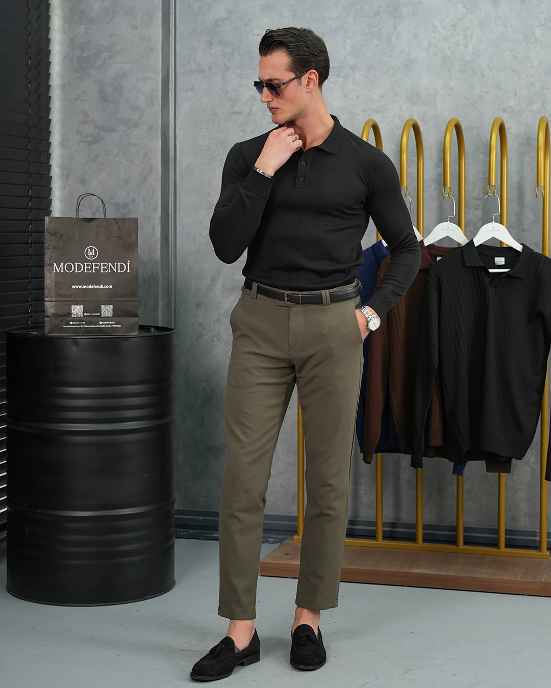 Pamuk Likra Slim Fit Polo Yaka Triko Kazak